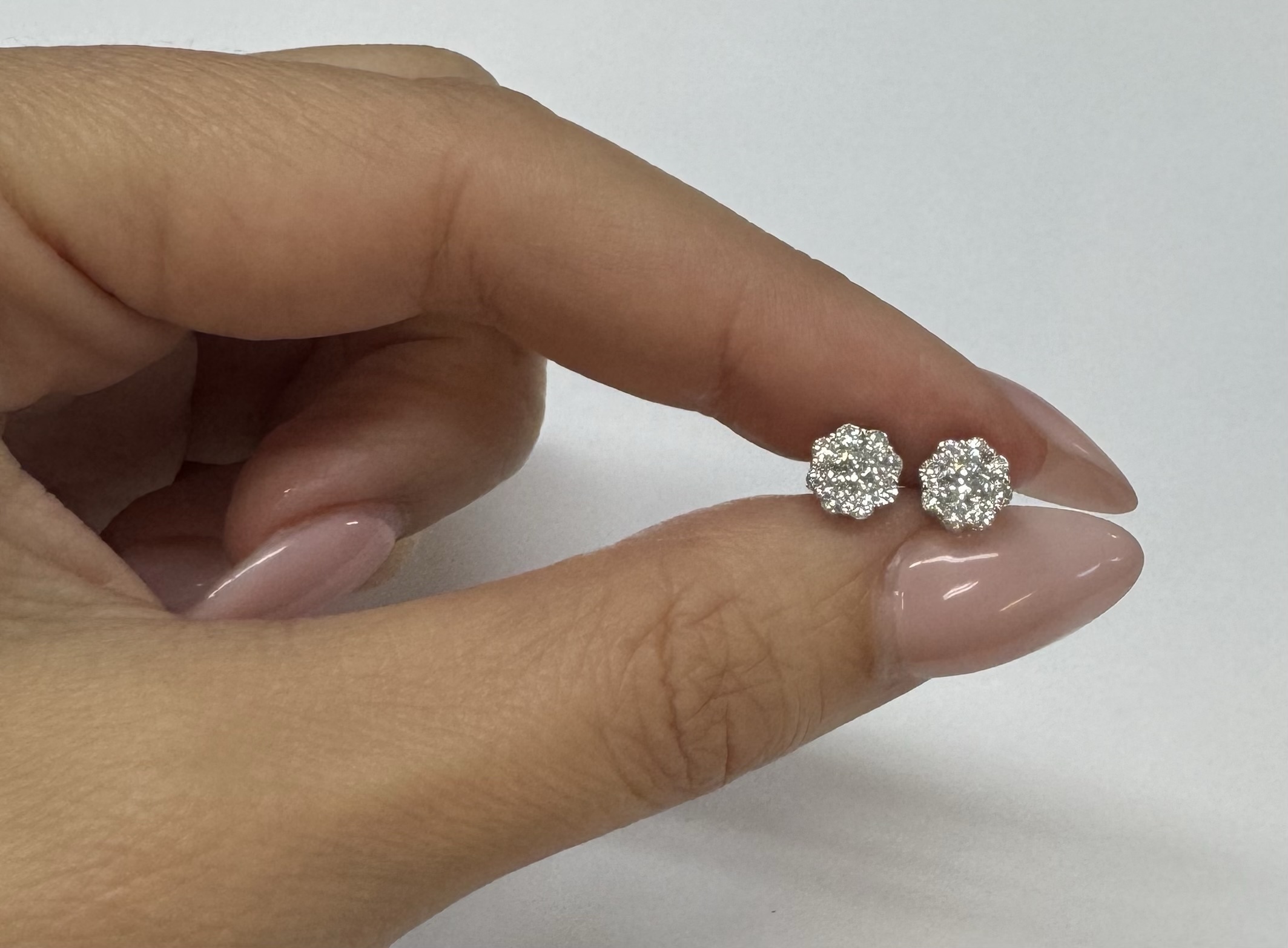 14k White Gold Genuine .71 Cttw Round Brilliant Cut Diamond Cluster Stud Earrings - Image 5