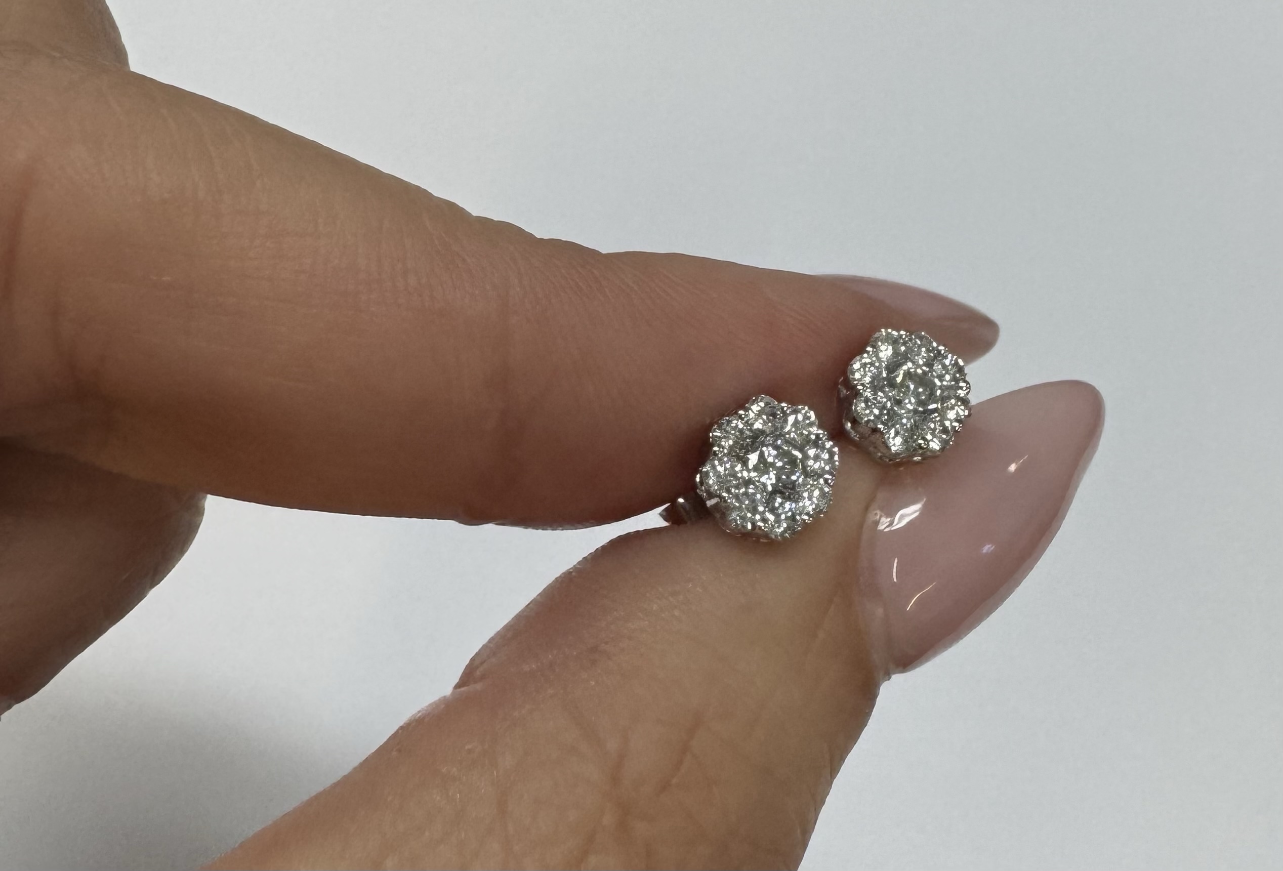 14k White Gold Genuine .71 Cttw Round Brilliant Cut Diamond Cluster Stud Earrings - Image 7