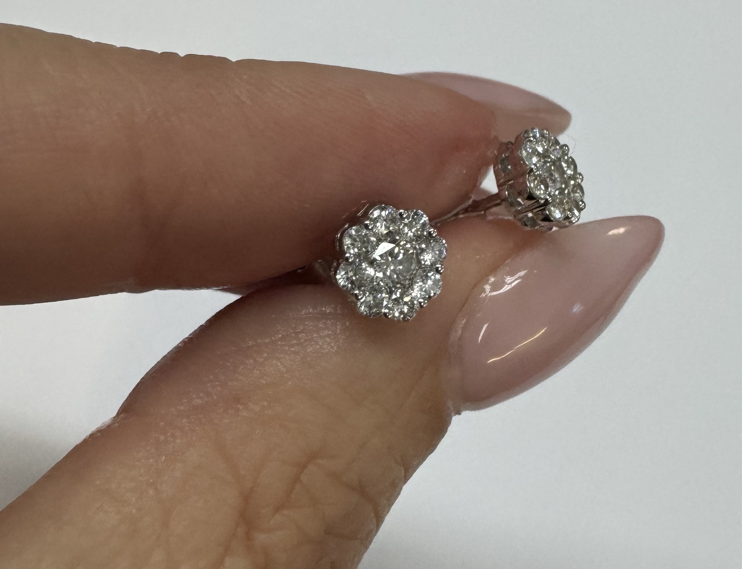 14k White Gold Genuine .71 Cttw Round Brilliant Cut Diamond Cluster Stud Earrings - Image 8