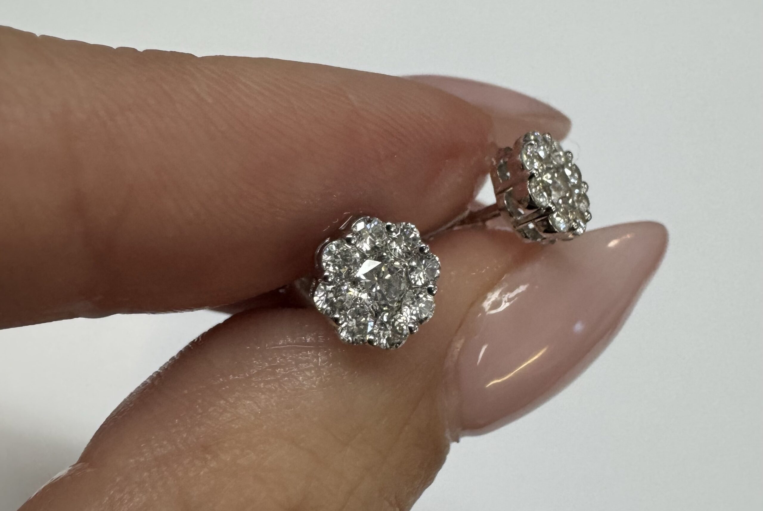 14k White Gold Genuine .71 Cttw Round Brilliant Cut Diamond Cluster Stud Earrings - Image 9