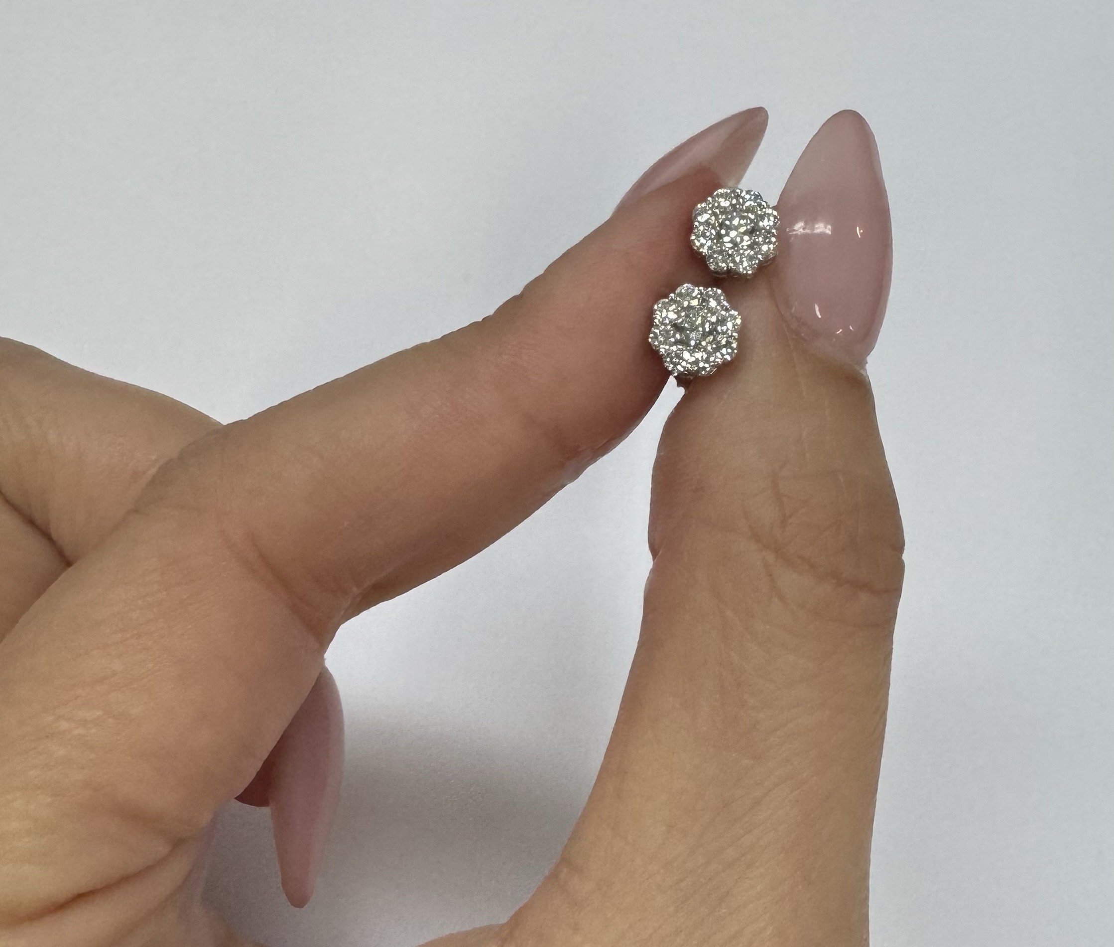 14k White Gold Genuine .71 Cttw Round Brilliant Cut Diamond Cluster Stud Earrings - Image 10