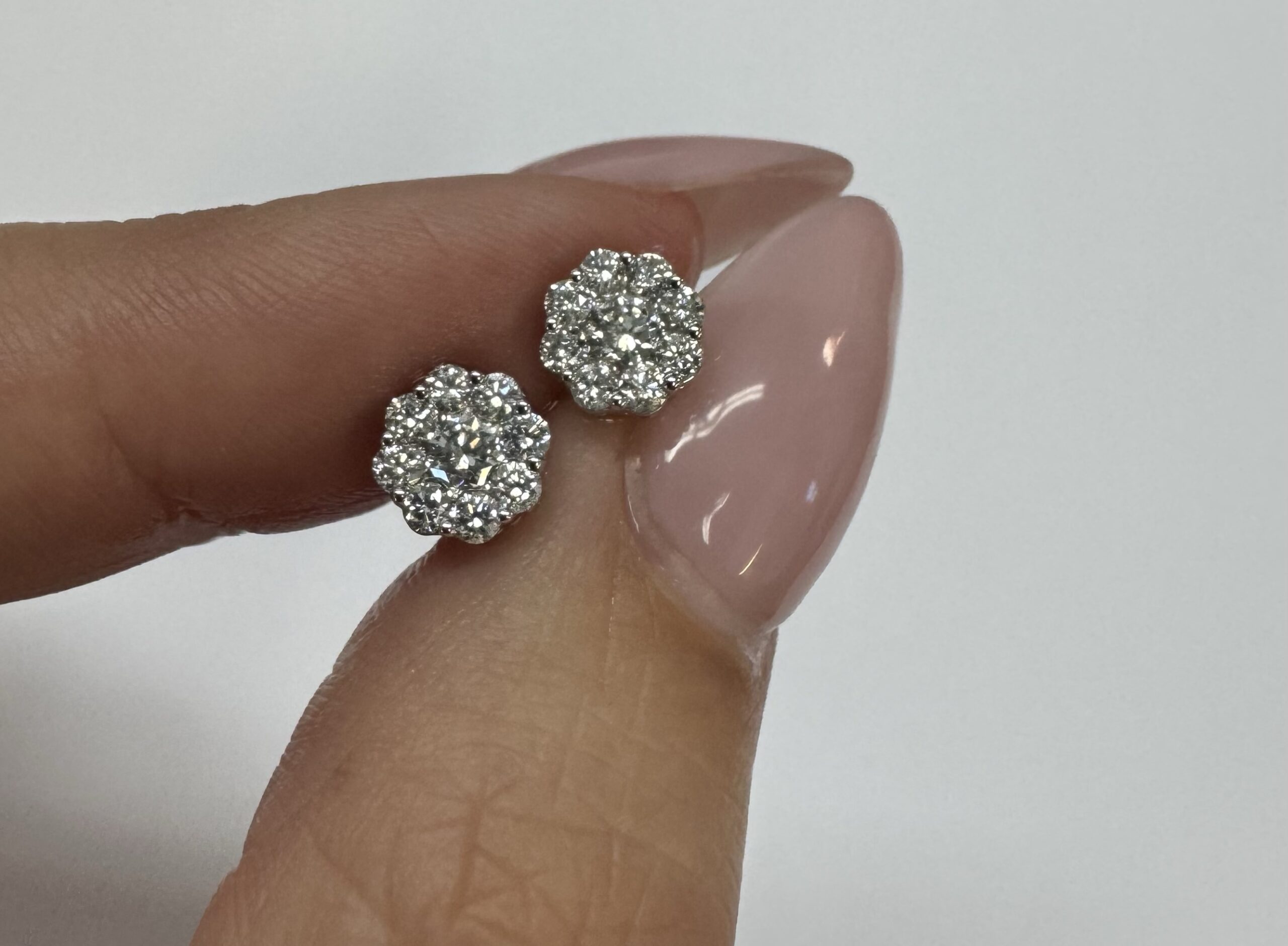 14k White Gold Genuine .71 Cttw Round Brilliant Cut Diamond Cluster Stud Earrings - Image 11