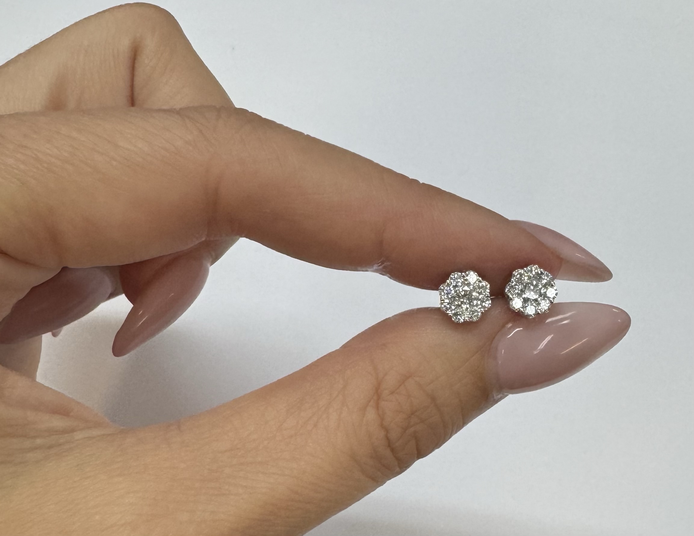 14k White Gold Genuine .71 Cttw Round Brilliant Cut Diamond Cluster Stud Earrings - Image 12