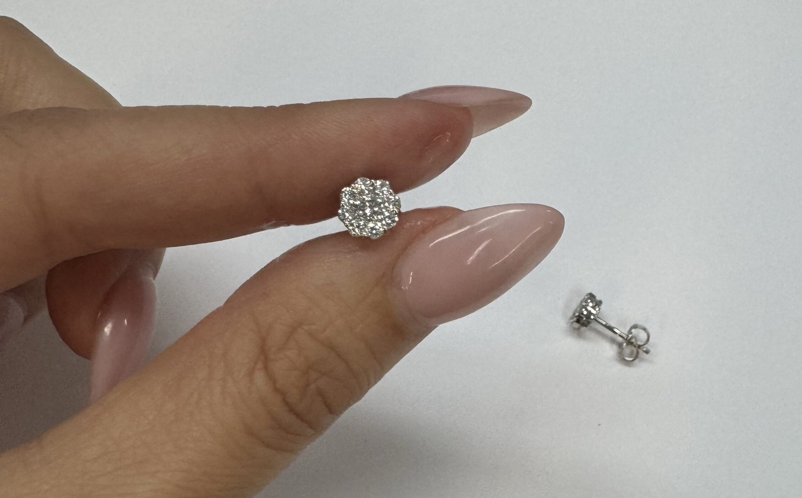 14k White Gold Genuine .71 Cttw Round Brilliant Cut Diamond Cluster Stud Earrings - Image 14