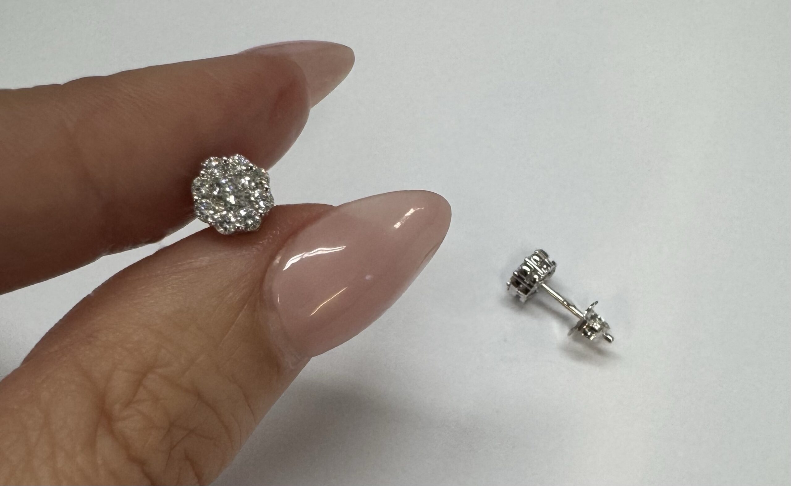 14k White Gold Genuine .71 Cttw Round Brilliant Cut Diamond Cluster Stud Earrings - Image 15