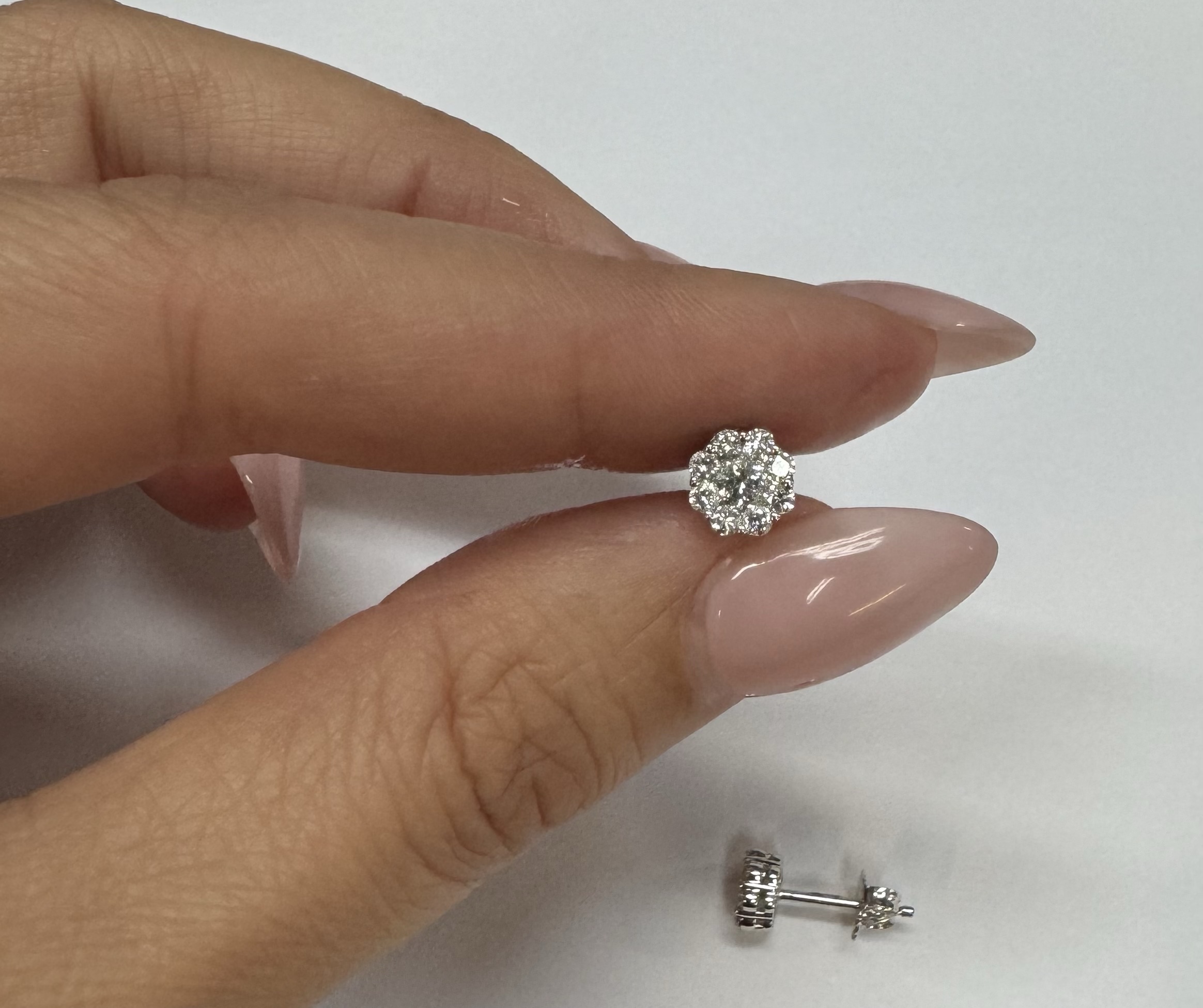 14k White Gold Genuine .71 Cttw Round Brilliant Cut Diamond Cluster Stud Earrings - Image 16