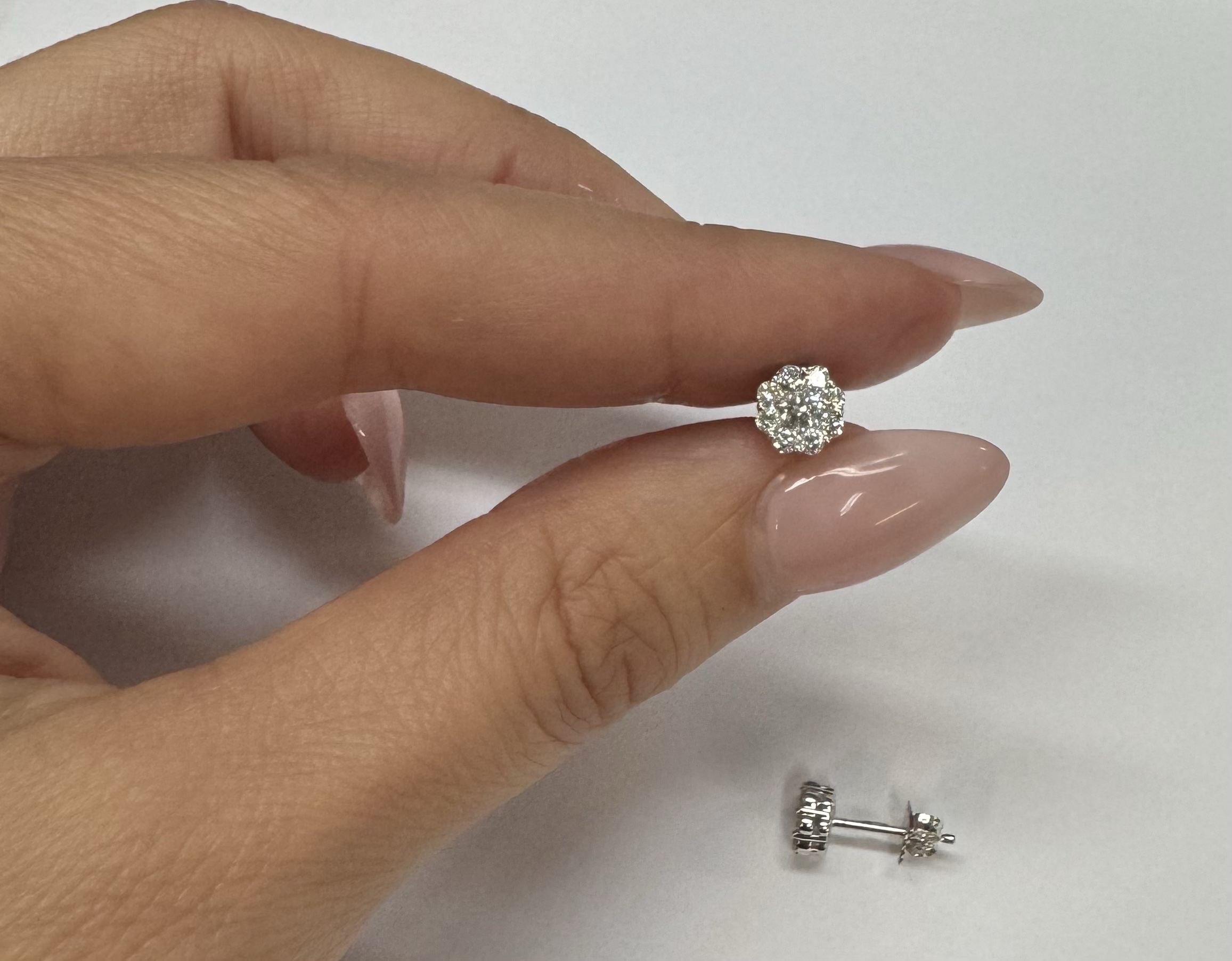 14k White Gold Genuine .71 Cttw Round Brilliant Cut Diamond Cluster Stud Earrings - Image 17