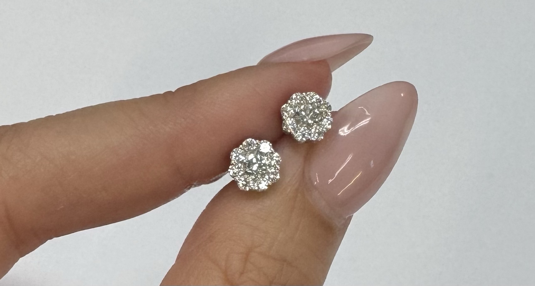 14k White Gold Genuine .71 Cttw Round Brilliant Cut Diamond Cluster Stud Earrings - Image 22