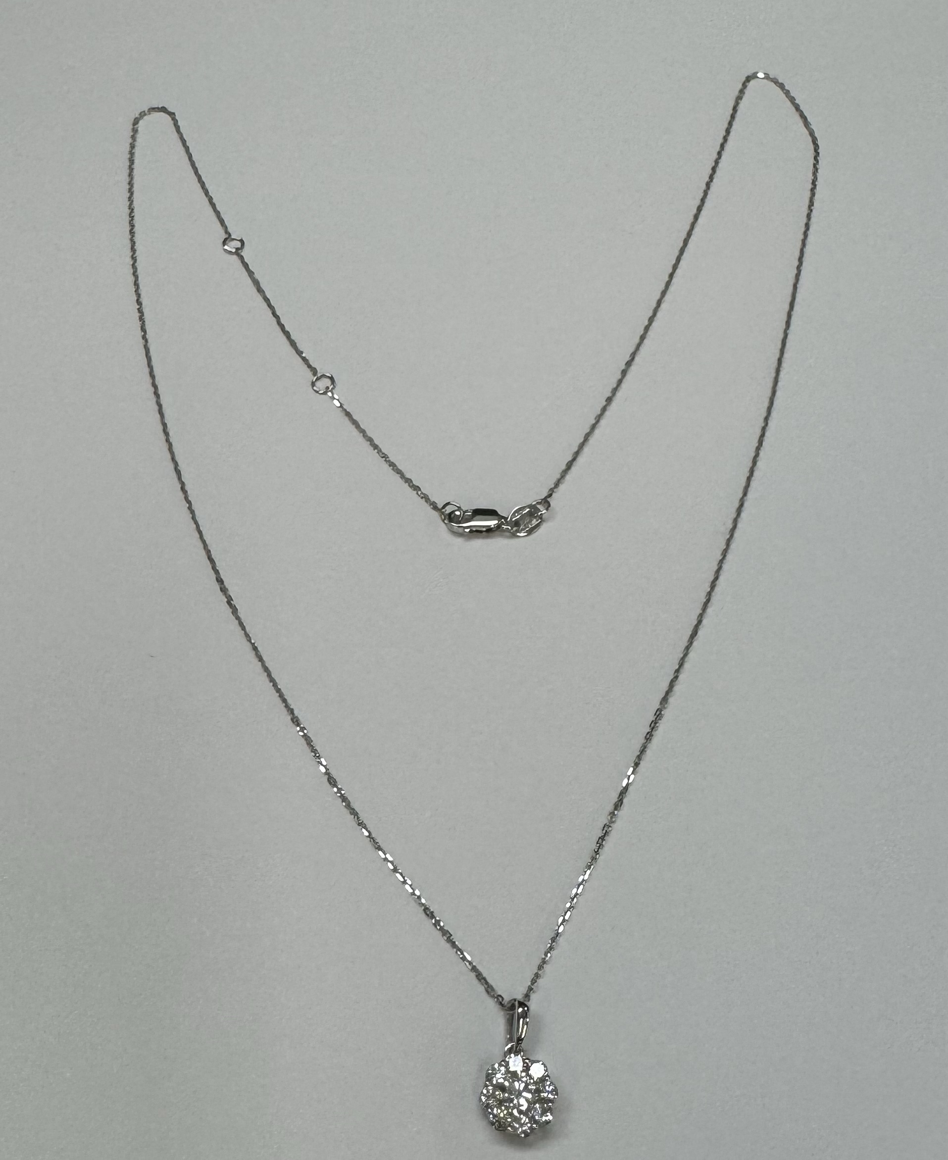 14k White Gold Genuine .48 Cttw Round Brilliant Cut Diamond Cluster Pendant - Image 7