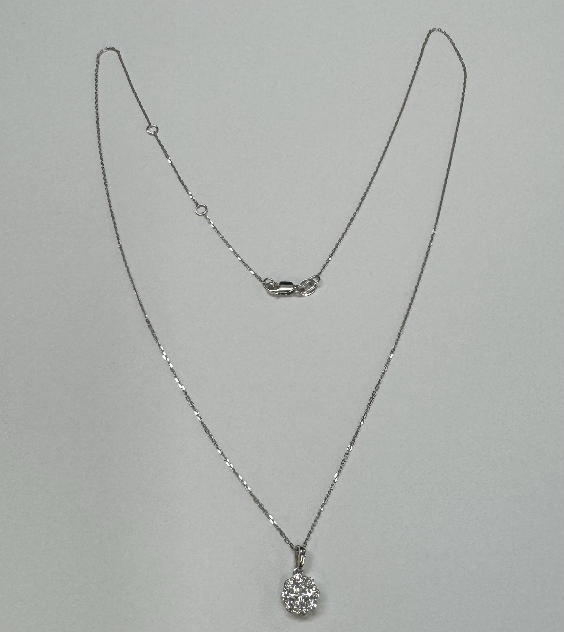 14k White Gold Genuine .48 Cttw Round Brilliant Cut Diamond Cluster Pendant - Image 5