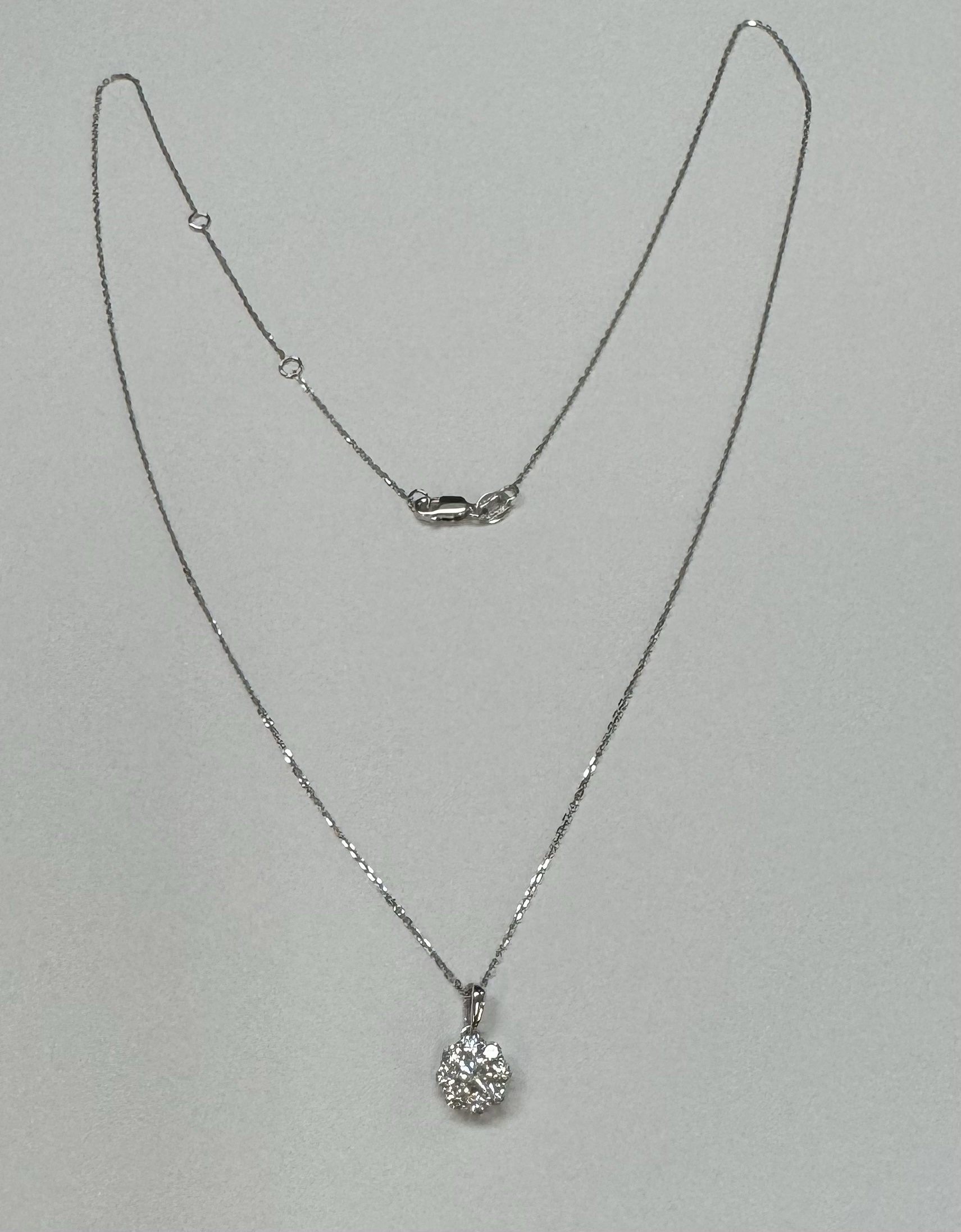 14k White Gold Genuine .48 Cttw Round Brilliant Cut Diamond Cluster Pendant - Image 13