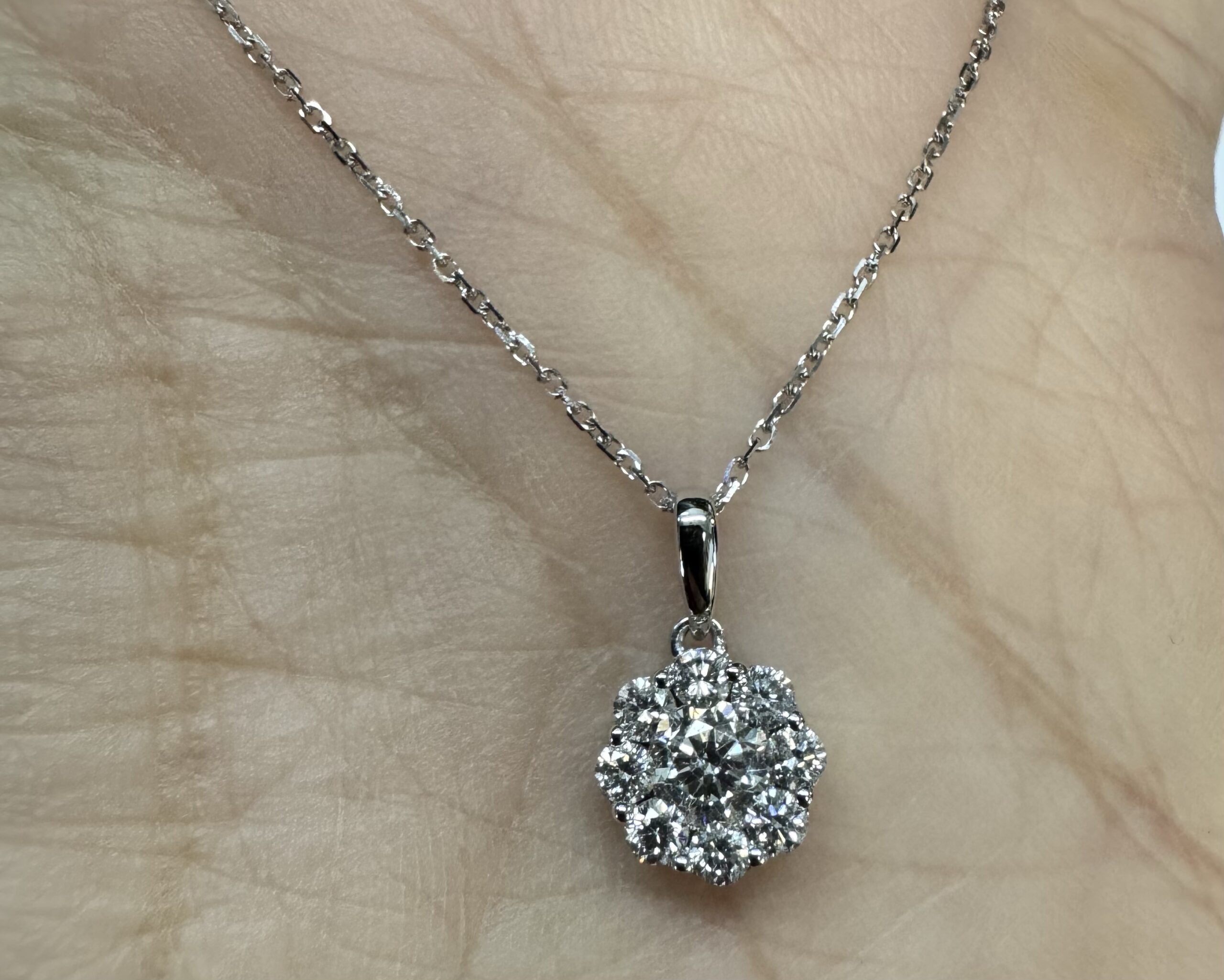 14k White Gold Genuine .48 Cttw Round Brilliant Cut Diamond Cluster Pendant - Image 16