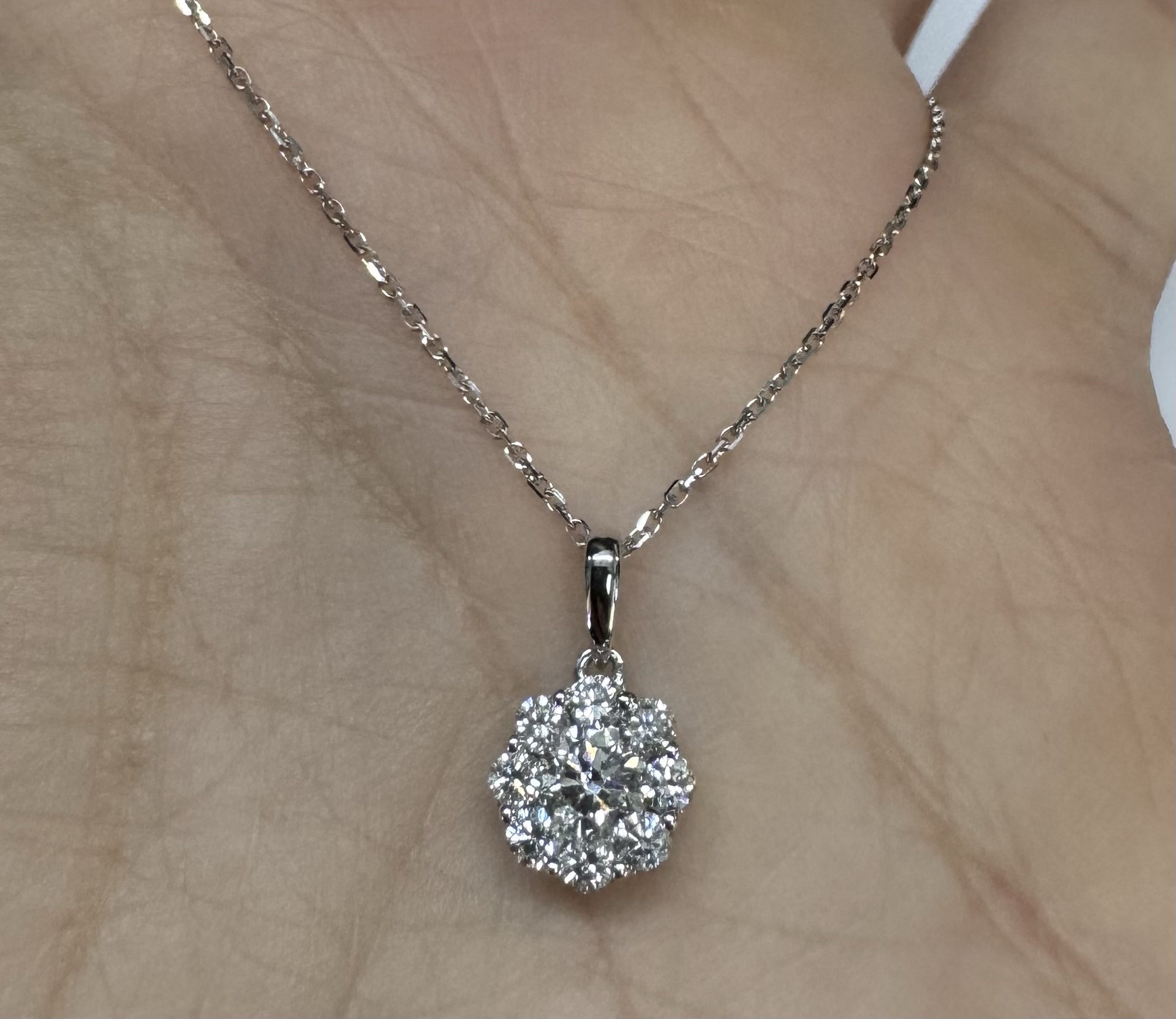 14k White Gold Genuine .48 Cttw Round Brilliant Cut Diamond Cluster Pendant - Image 21