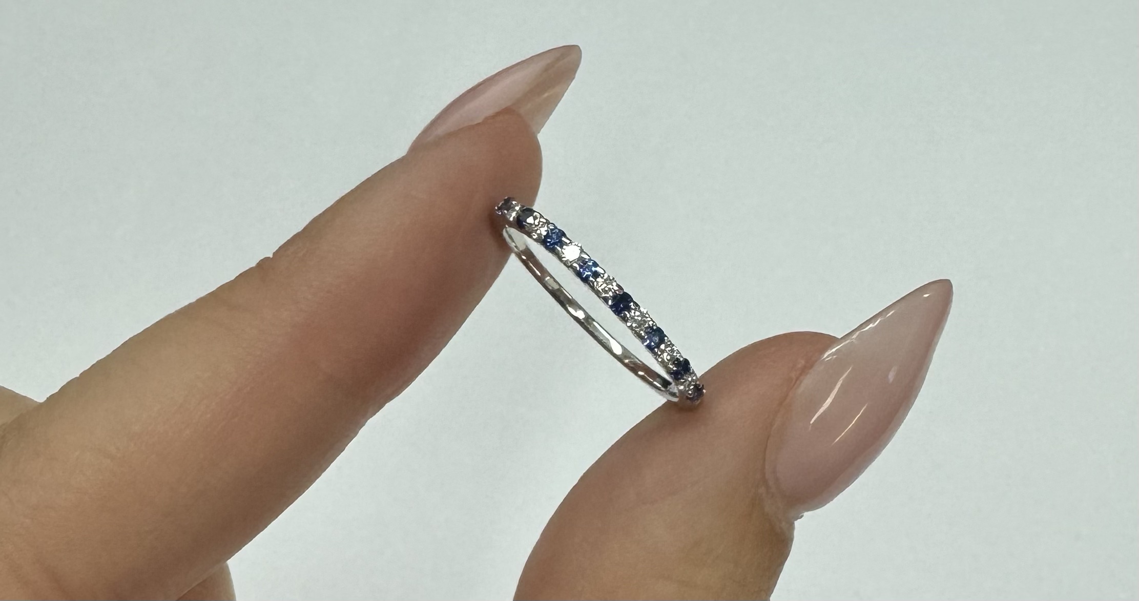 14k White Gold Genuine .16 Cttw Sapphire & .11 Cttw Genuine Diamond Band