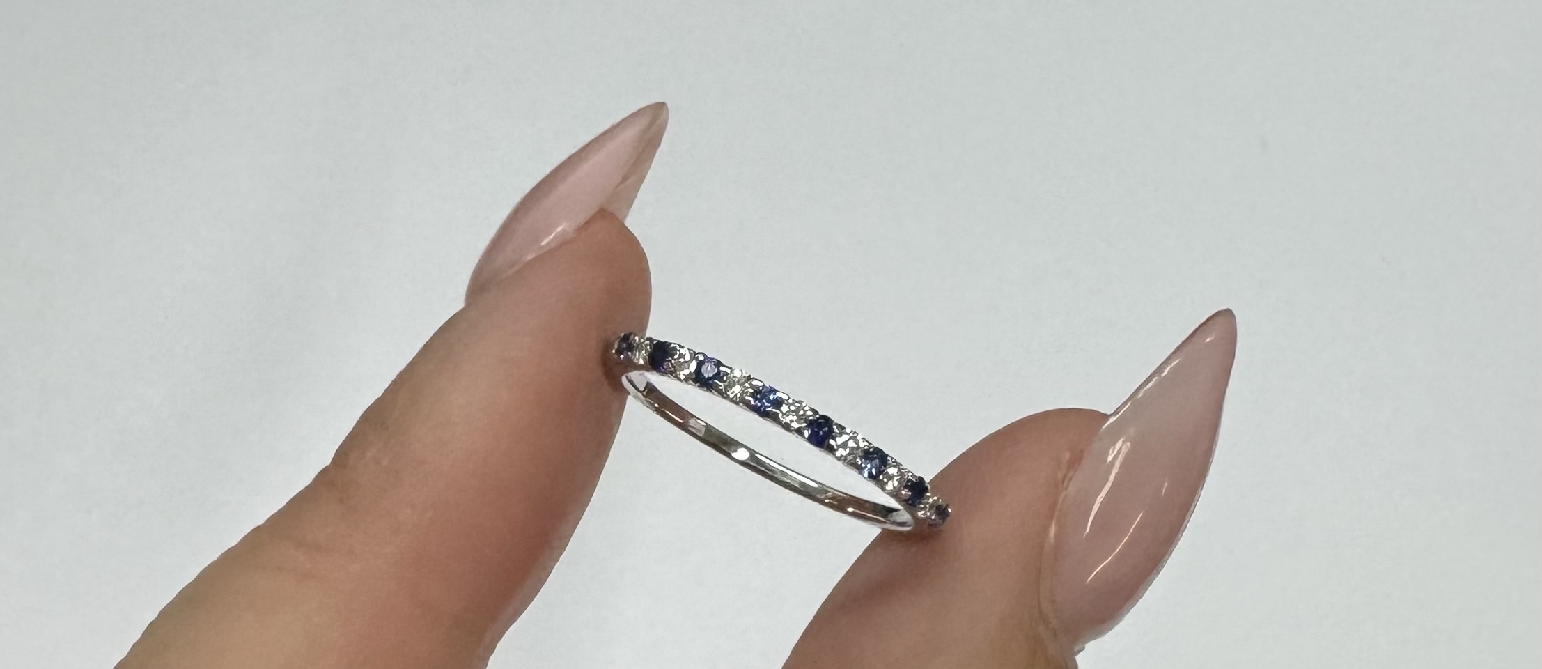 14k White Gold Genuine .16 Cttw Sapphire & .11 Cttw Genuine Diamond Band - Image 2