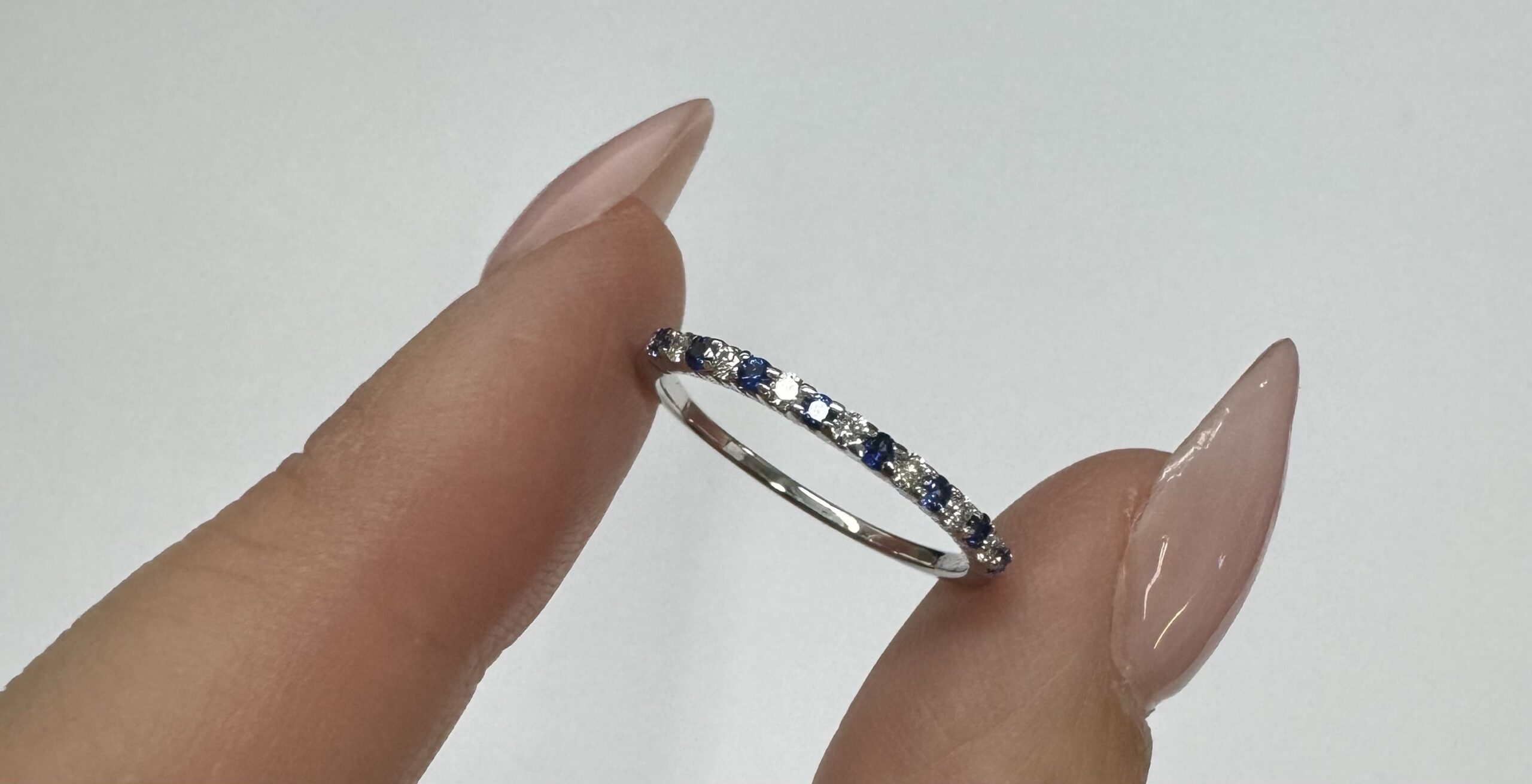 14k White Gold Genuine .16 Cttw Sapphire & .11 Cttw Genuine Diamond Band - Image 3