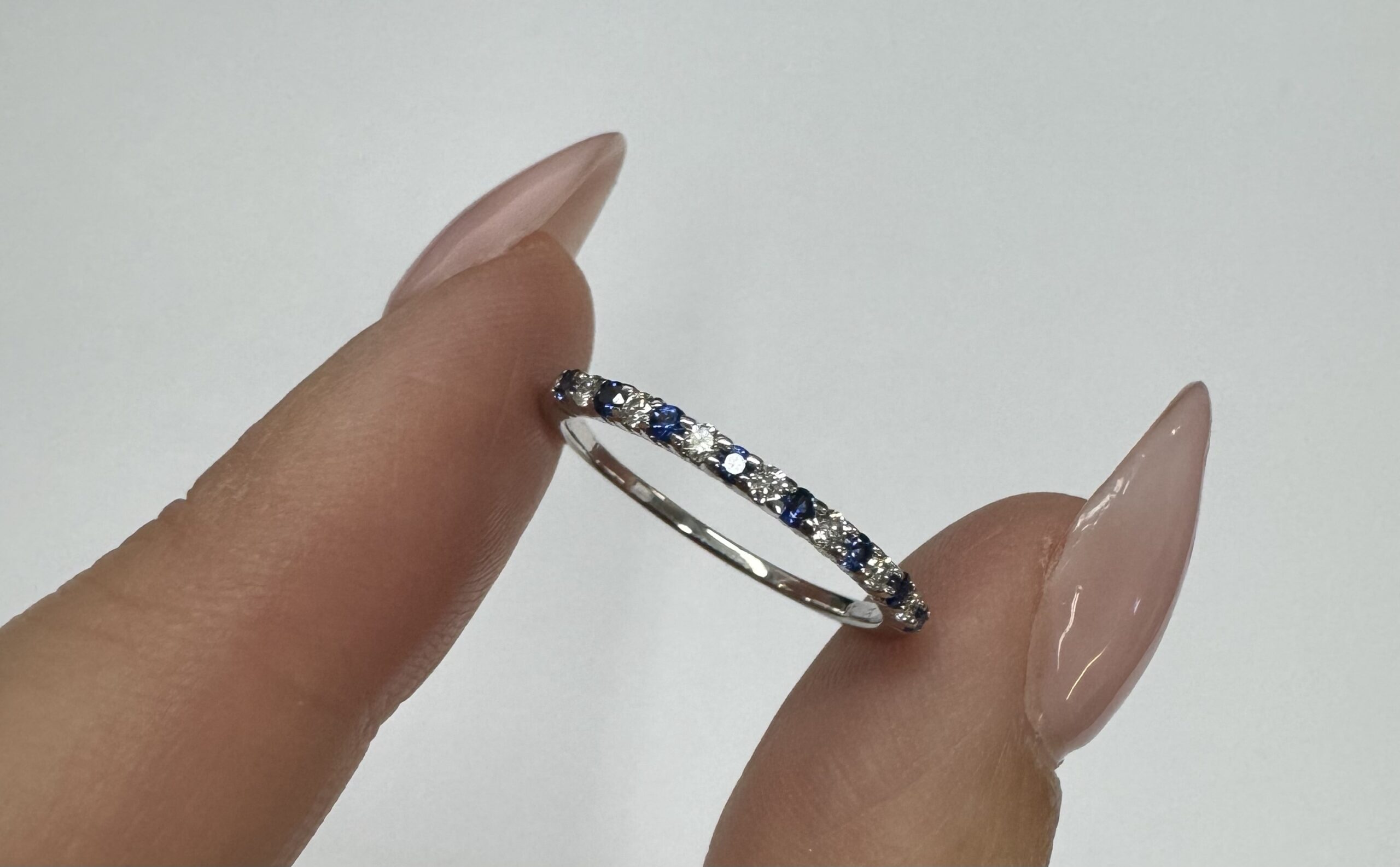 14k White Gold Genuine .16 Cttw Sapphire & .11 Cttw Genuine Diamond Band - Image 4