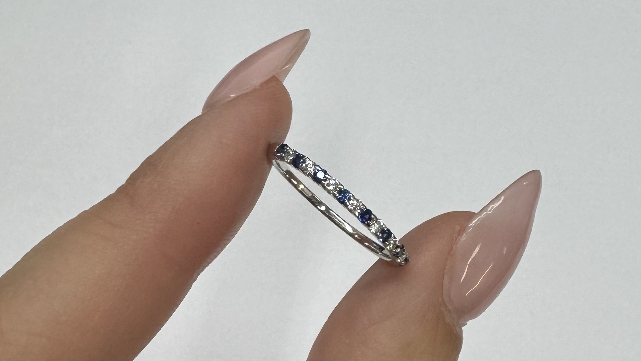 14k White Gold Genuine .16 Cttw Sapphire & .11 Cttw Genuine Diamond Band - Image 5