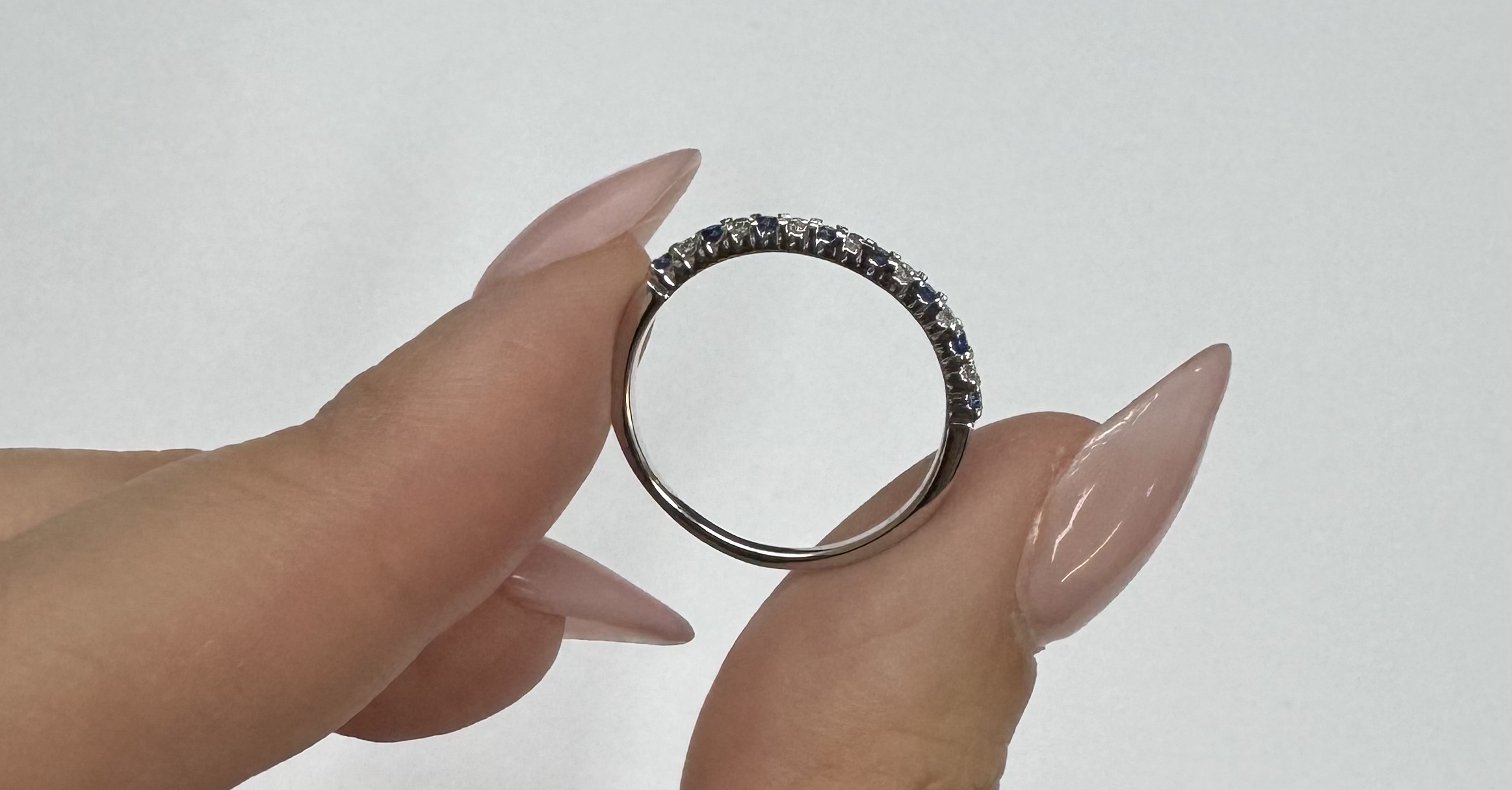 14k White Gold Genuine .16 Cttw Sapphire & .11 Cttw Genuine Diamond Band - Image 10