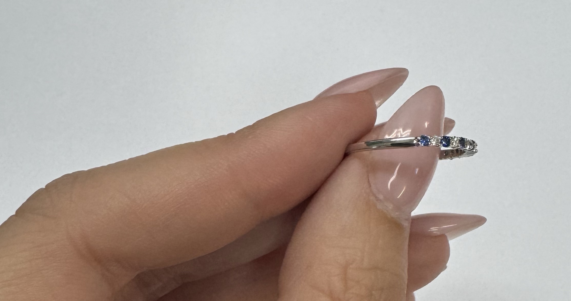 14k White Gold Genuine .16 Cttw Sapphire & .11 Cttw Genuine Diamond Band - Image 6