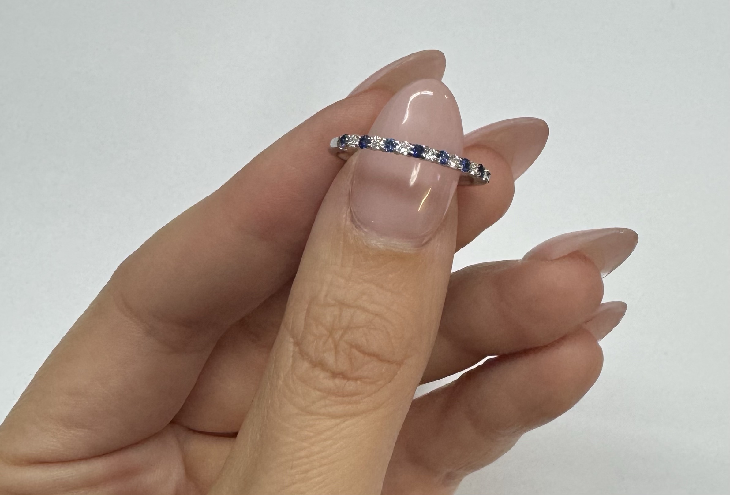 14k White Gold Genuine .16 Cttw Sapphire & .11 Cttw Genuine Diamond Band - Image 7