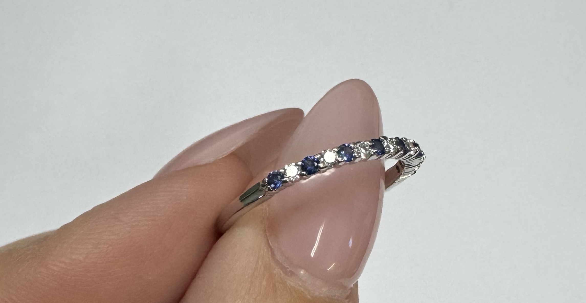 14k White Gold Genuine .16 Cttw Sapphire & .11 Cttw Genuine Diamond Band - Image 11