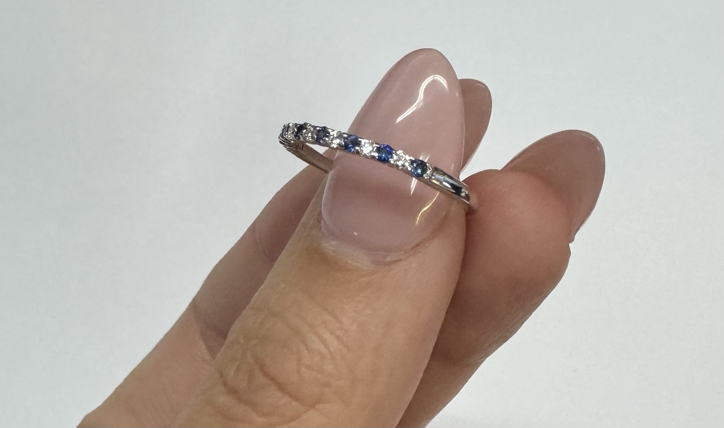 14k White Gold Genuine .16 Cttw Sapphire & .11 Cttw Genuine Diamond Band - Image 12