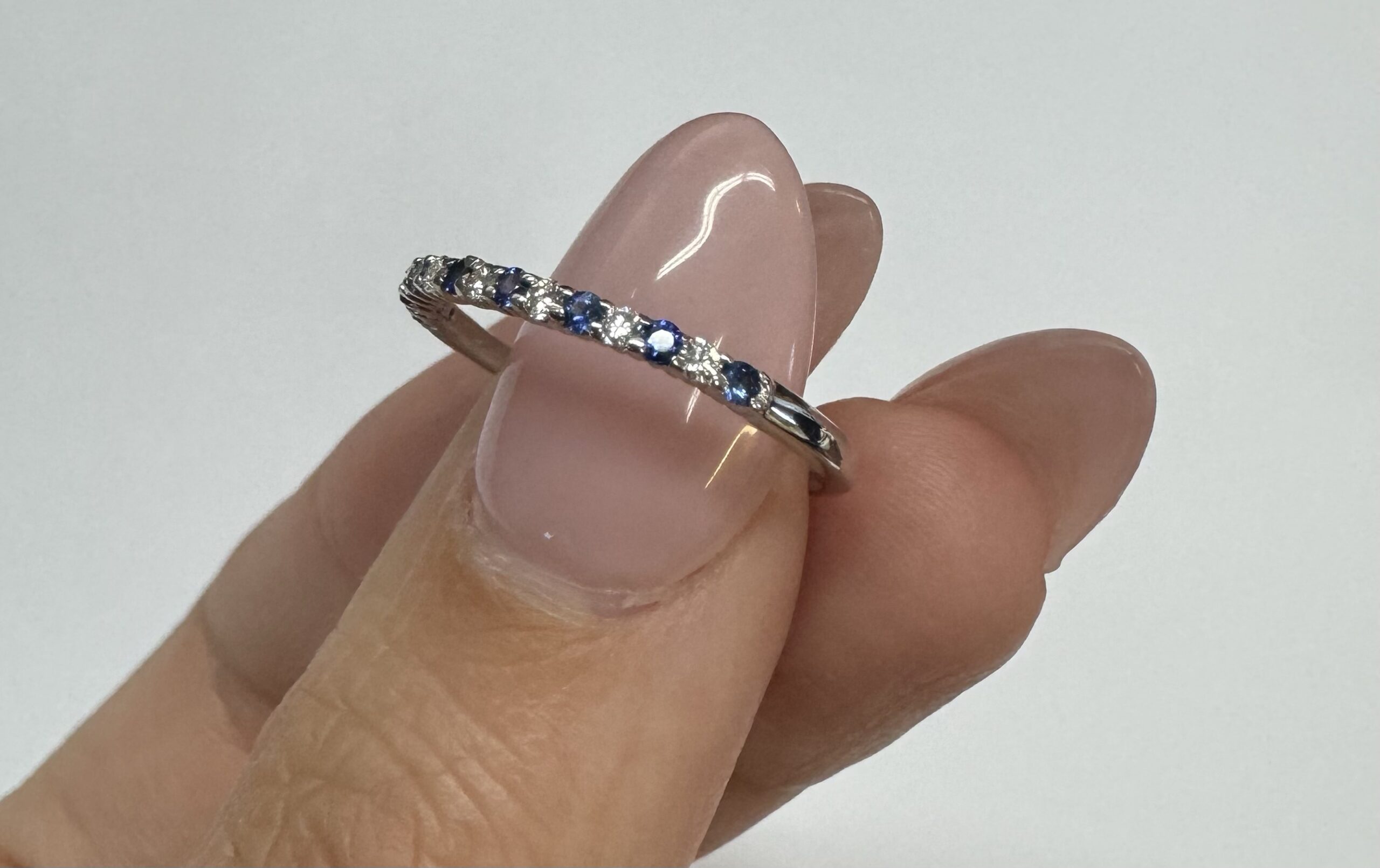 14k White Gold Genuine .16 Cttw Sapphire & .11 Cttw Genuine Diamond Band - Image 13