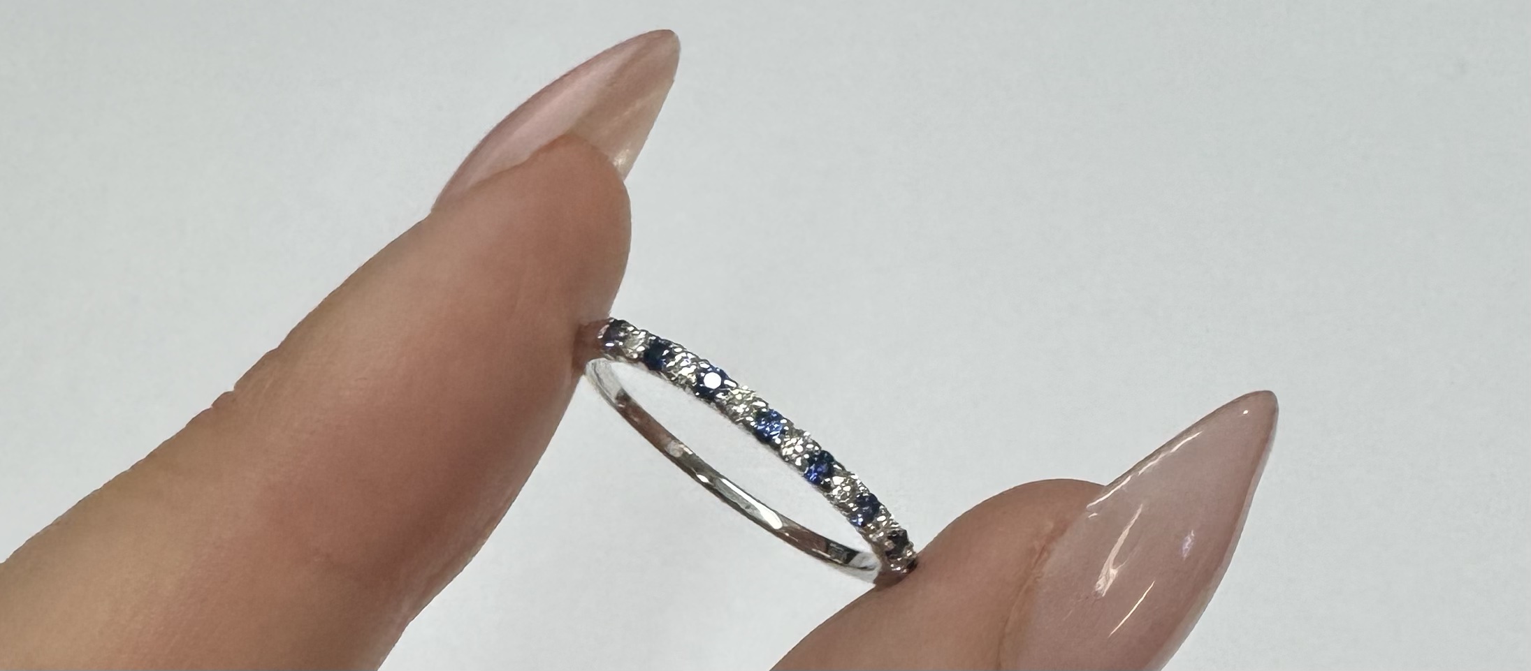 14k White Gold Genuine .16 Cttw Sapphire & .11 Cttw Genuine Diamond Band - Image 14