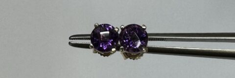 14k Yellow Gold Genuine 5 MM Round Amethyst Stud Earrings