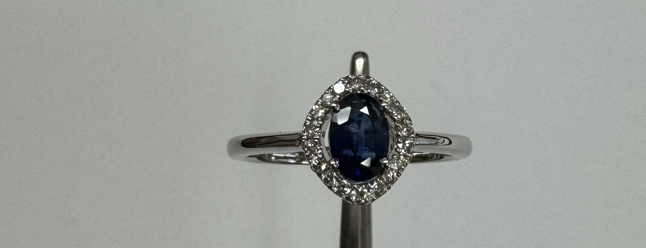 18k White Gold Genuine .63 Cttw Sapphire & Diamond Halo Ring
