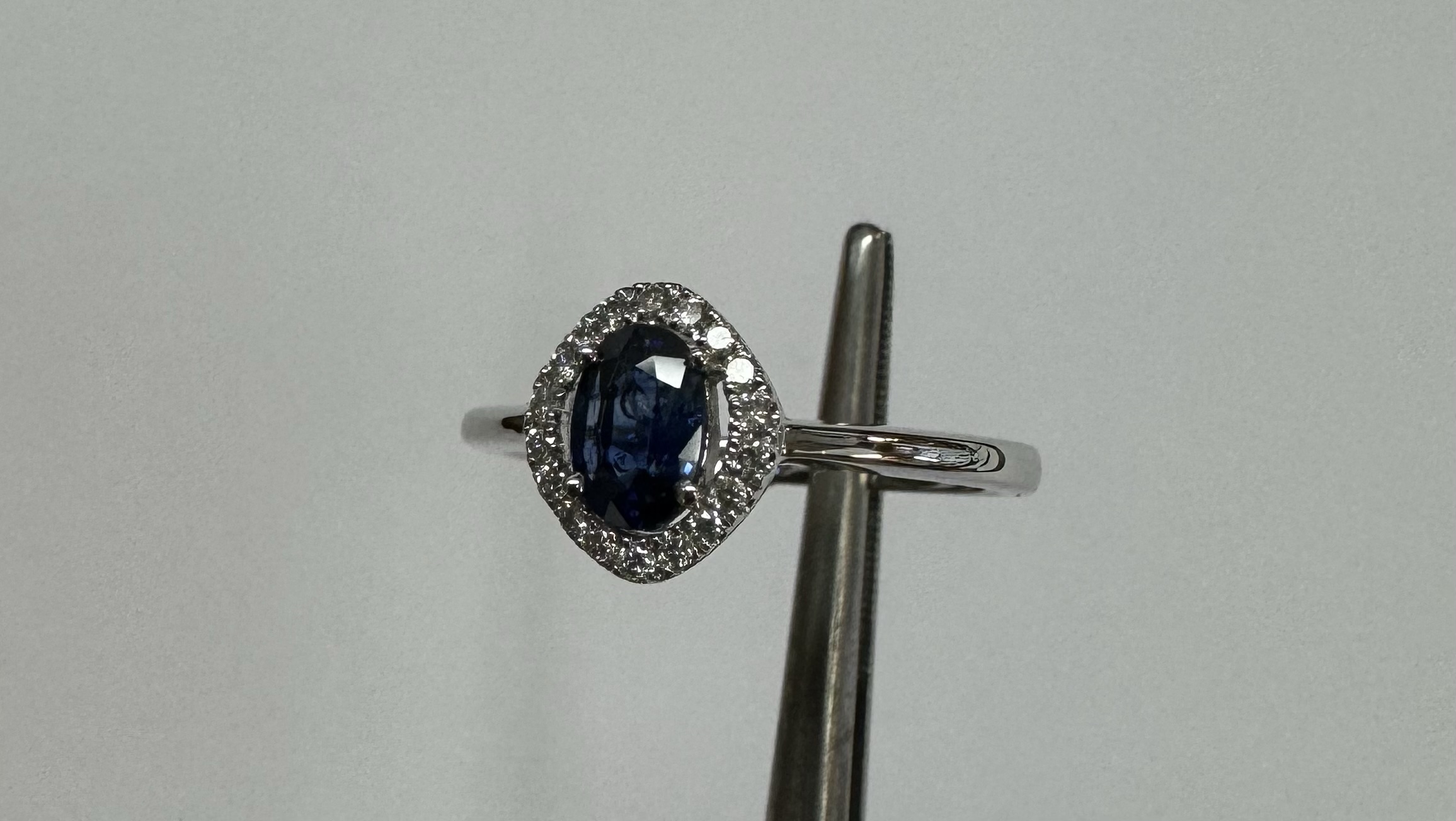 18k White Gold Genuine .63 Cttw Sapphire & Diamond Halo Ring - Image 2