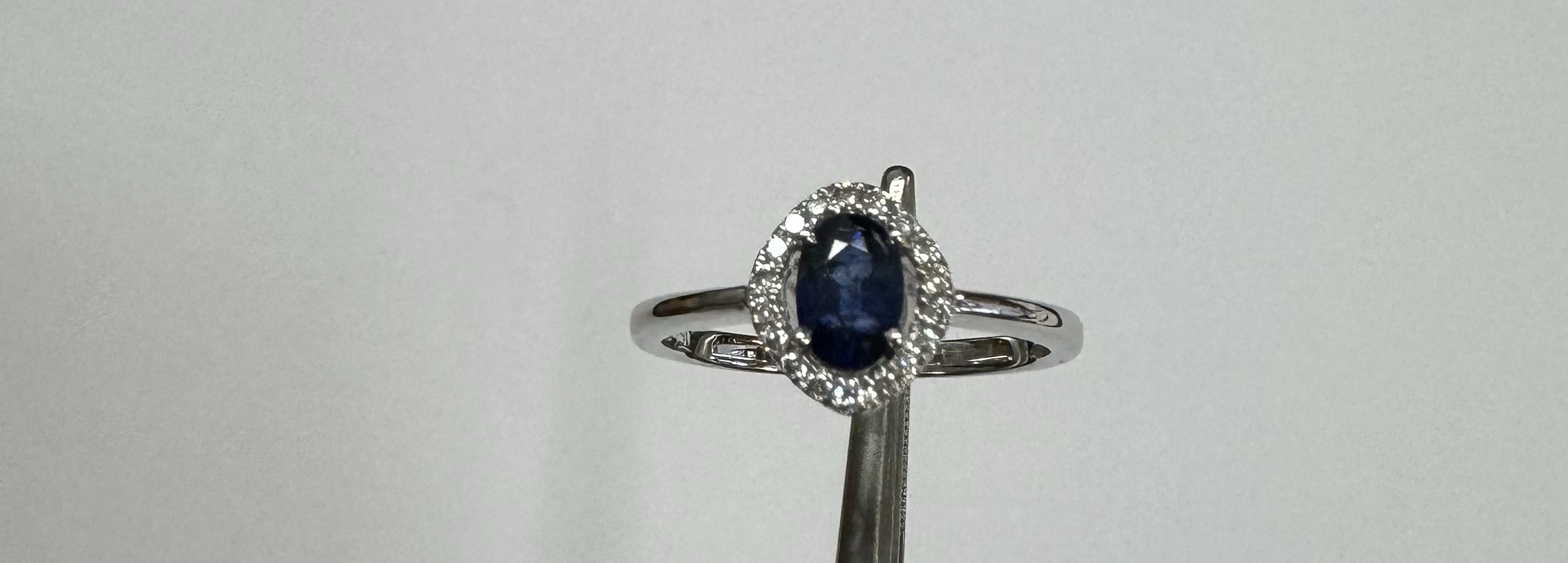 18k White Gold Genuine .63 Cttw Sapphire & Diamond Halo Ring - Image 3