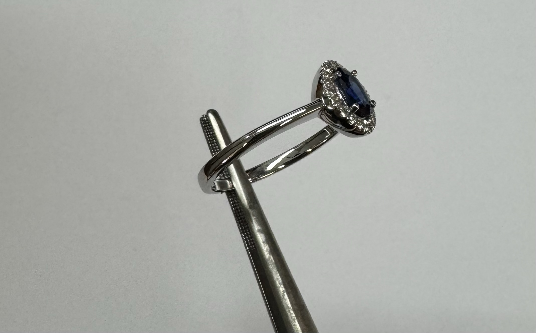18k White Gold Genuine .63 Cttw Sapphire & Diamond Halo Ring - Image 6