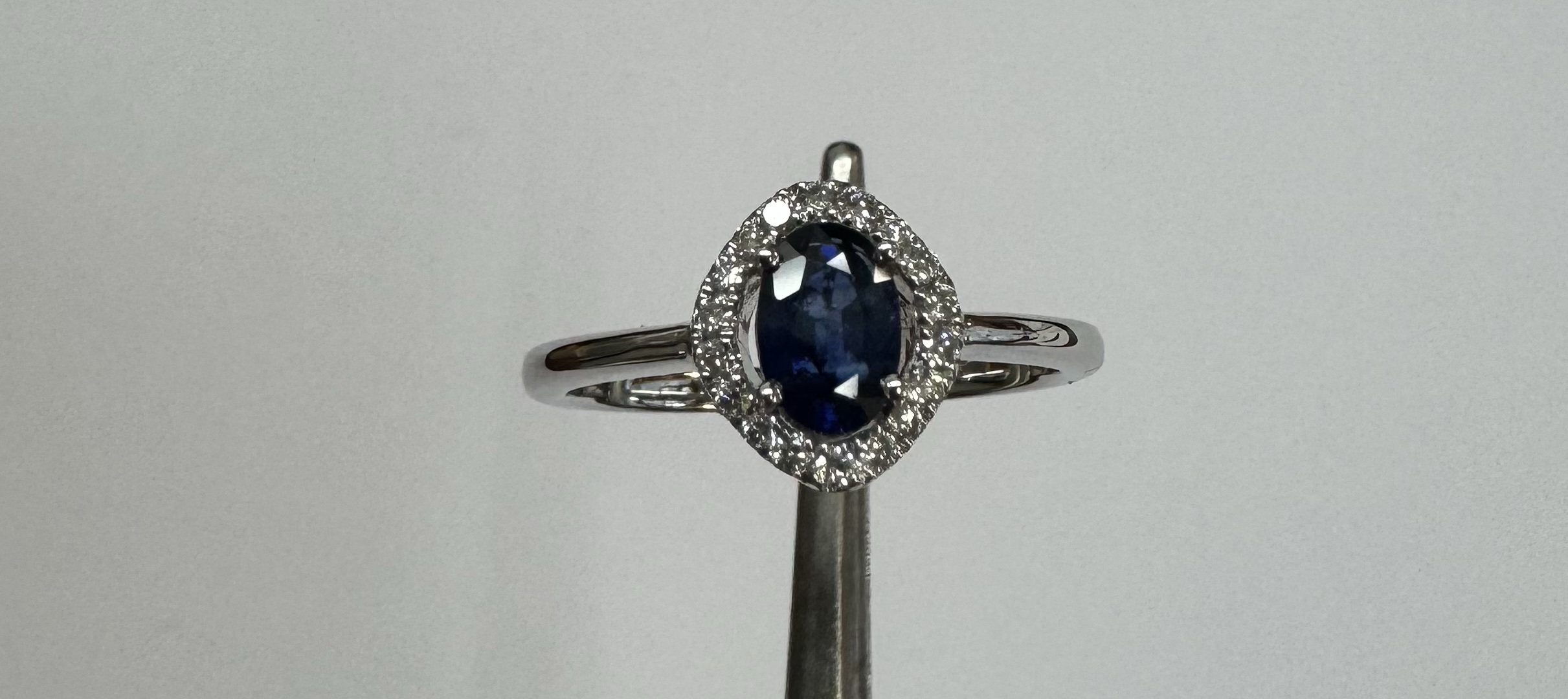 18k White Gold Genuine .63 Cttw Sapphire & Diamond Halo Ring - Image 7