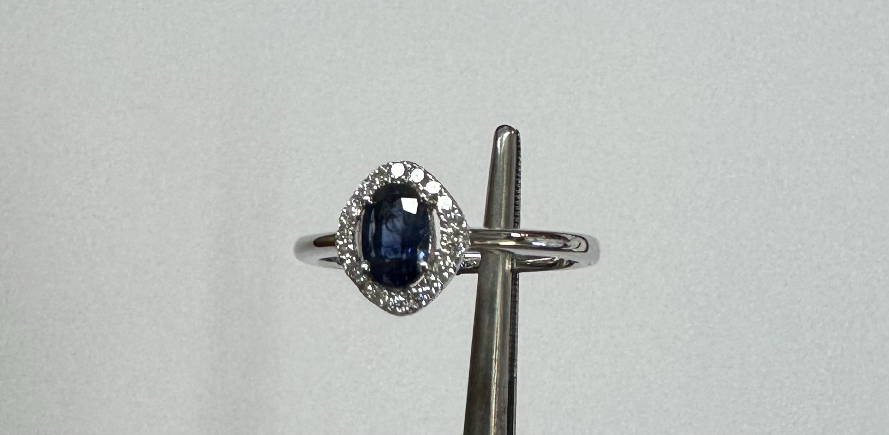18k White Gold Genuine .63 Cttw Sapphire & Diamond Halo Ring - Image 9