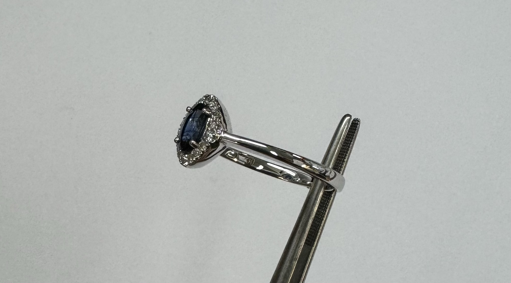 18k White Gold Genuine .63 Cttw Sapphire & Diamond Halo Ring - Image 11