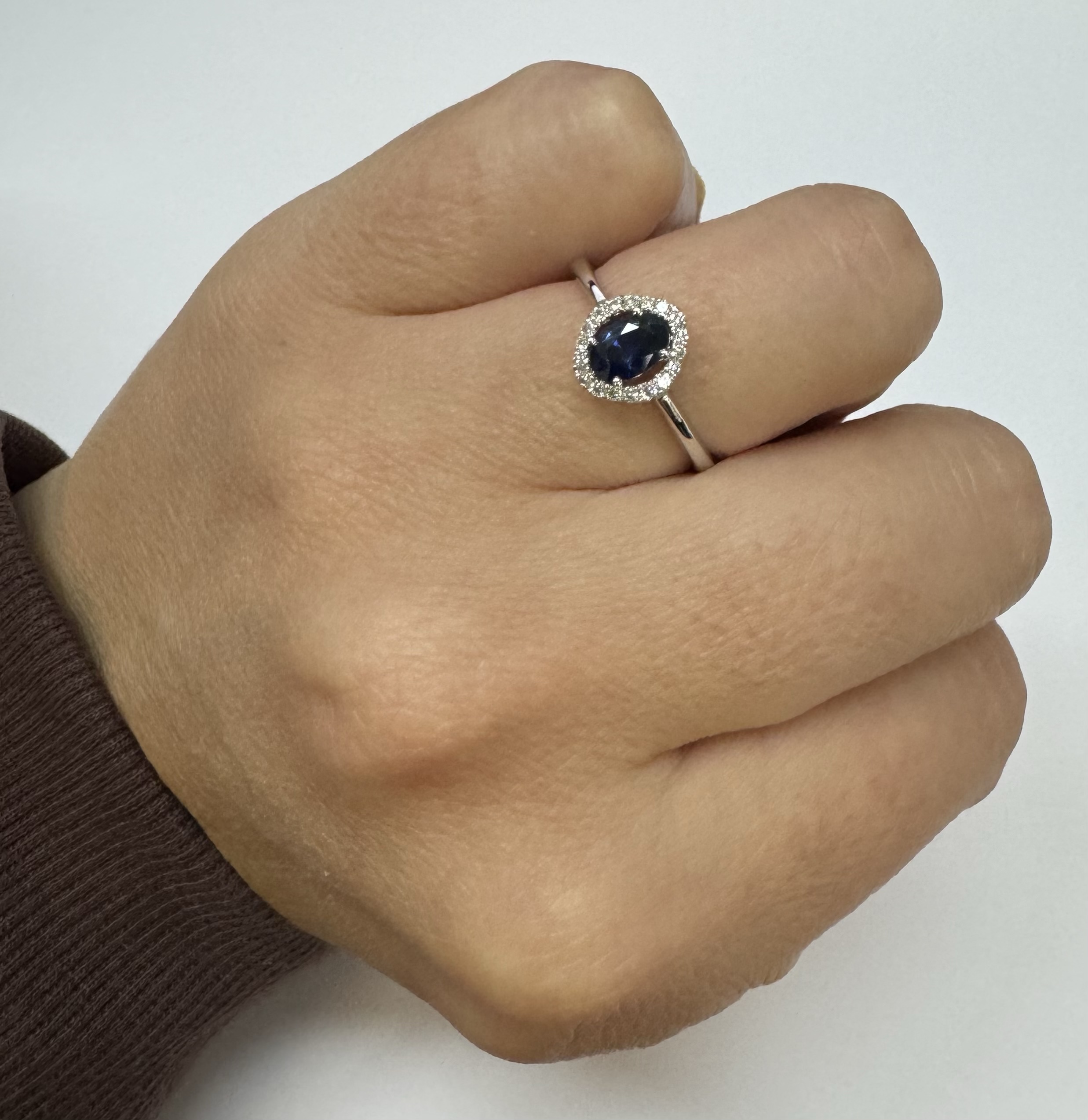 18k White Gold Genuine .63 Cttw Sapphire & Diamond Halo Ring - Image 14