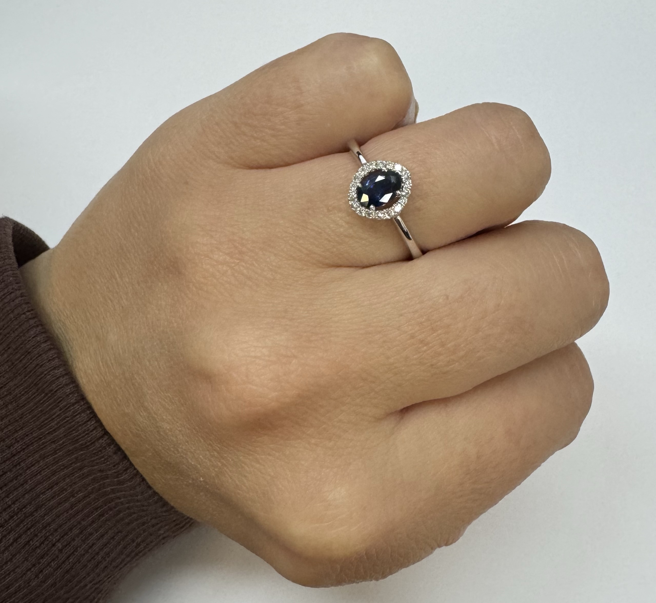 18k White Gold Genuine .63 Cttw Sapphire & Diamond Halo Ring - Image 16