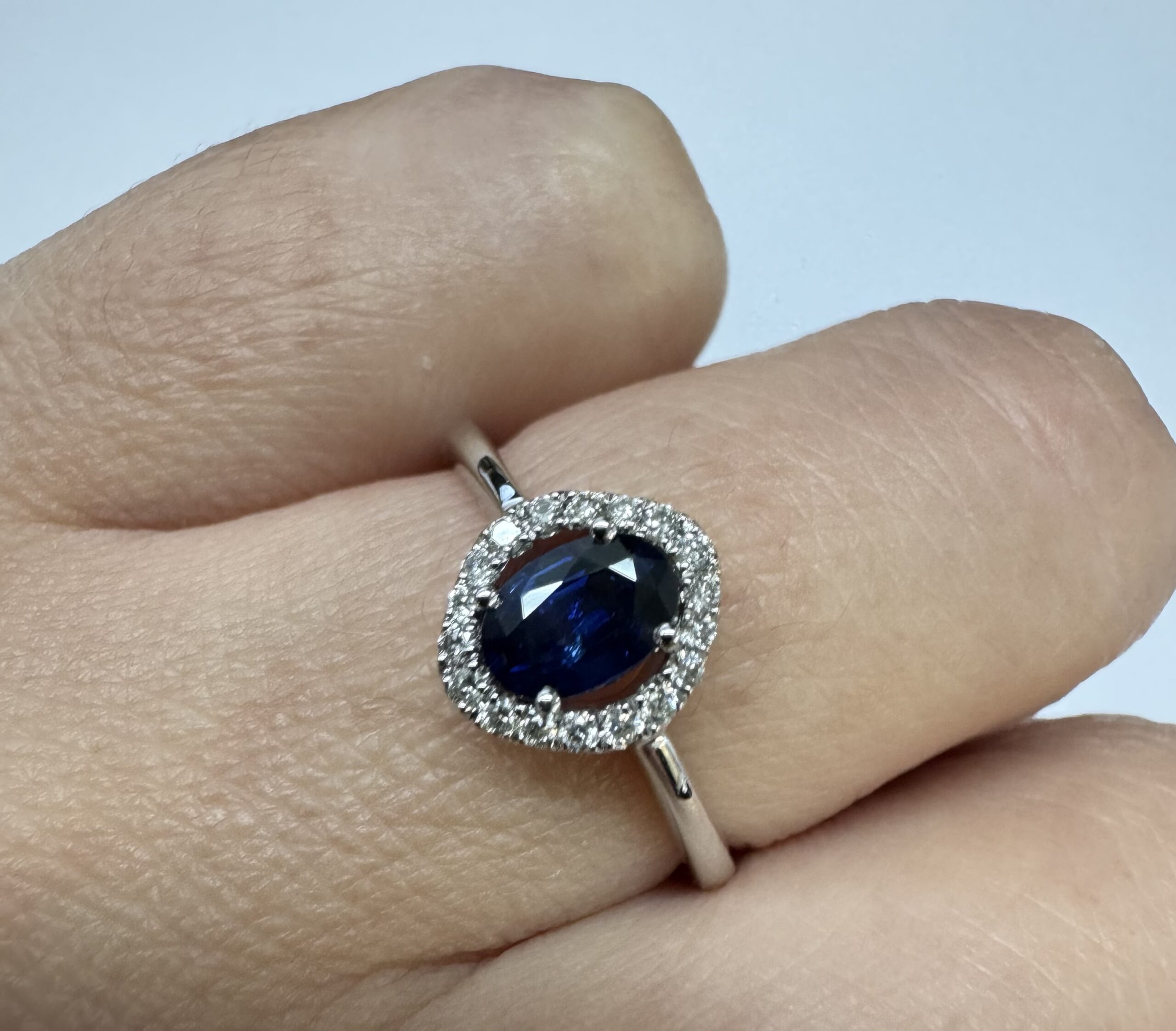 18k White Gold Genuine .63 Cttw Sapphire & Diamond Halo Ring - Image 17