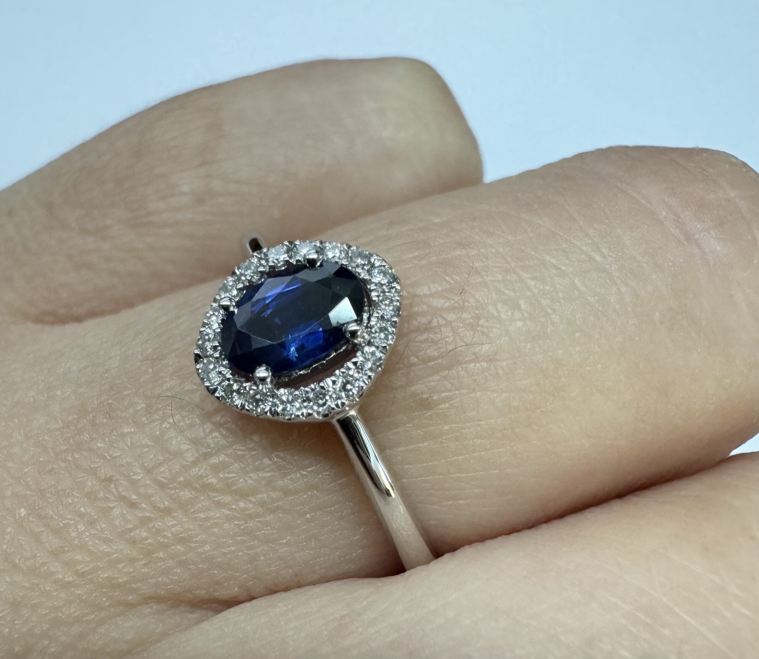 18k White Gold Genuine .63 Cttw Sapphire & Diamond Halo Ring - Image 18