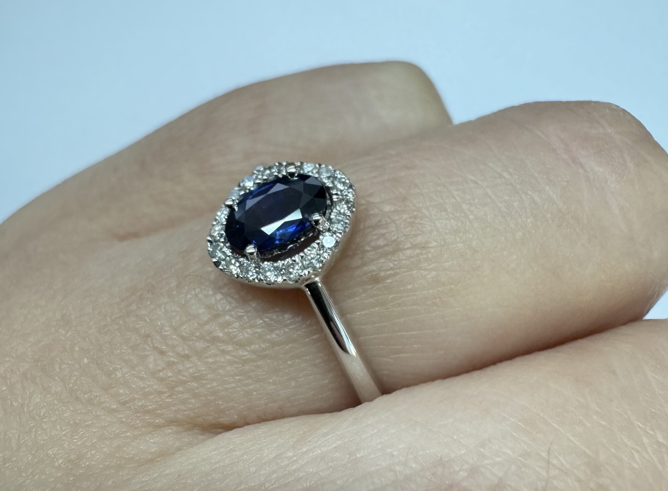 18k White Gold Genuine .63 Cttw Sapphire & Diamond Halo Ring - Image 19