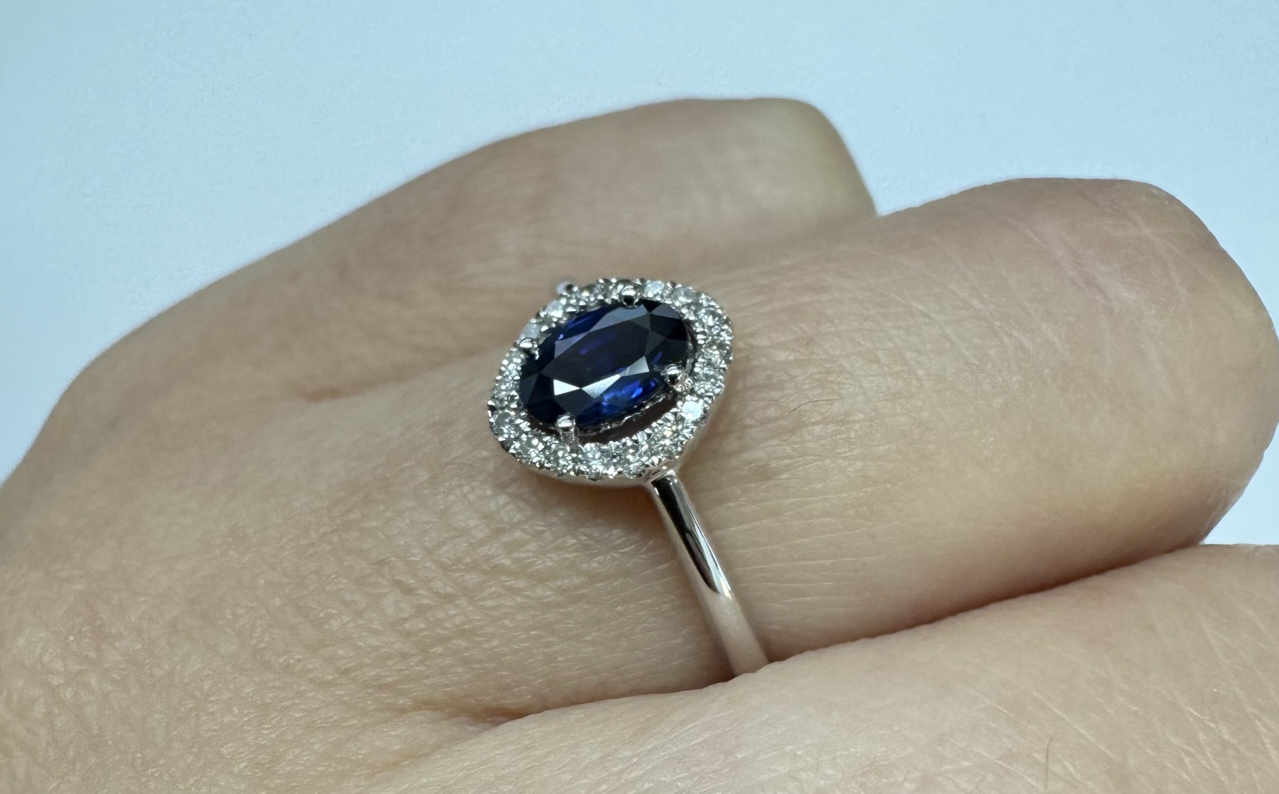 18k White Gold Genuine .63 Cttw Sapphire & Diamond Halo Ring - Image 20