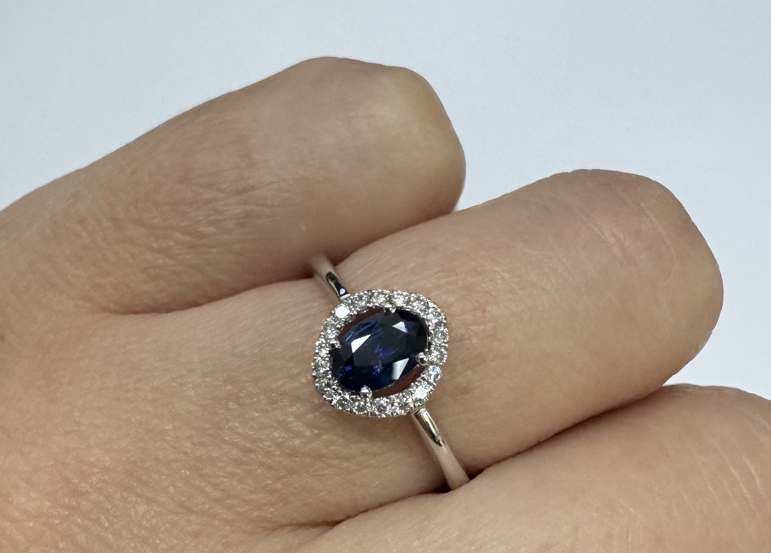 18k White Gold Genuine .63 Cttw Sapphire & Diamond Halo Ring - Image 21