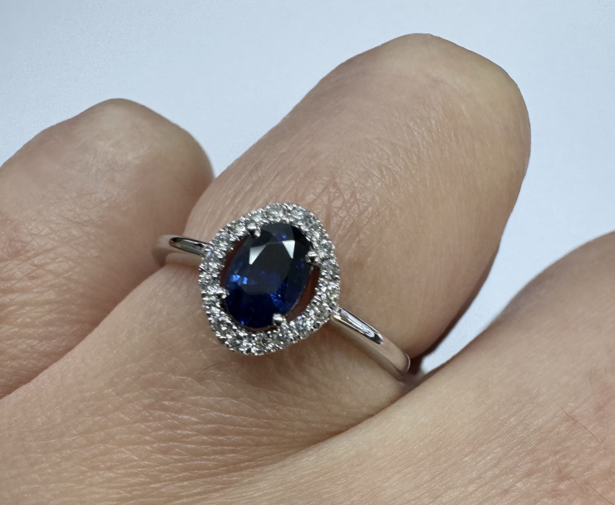 18k White Gold Genuine .63 Cttw Sapphire & Diamond Halo Ring - Image 22