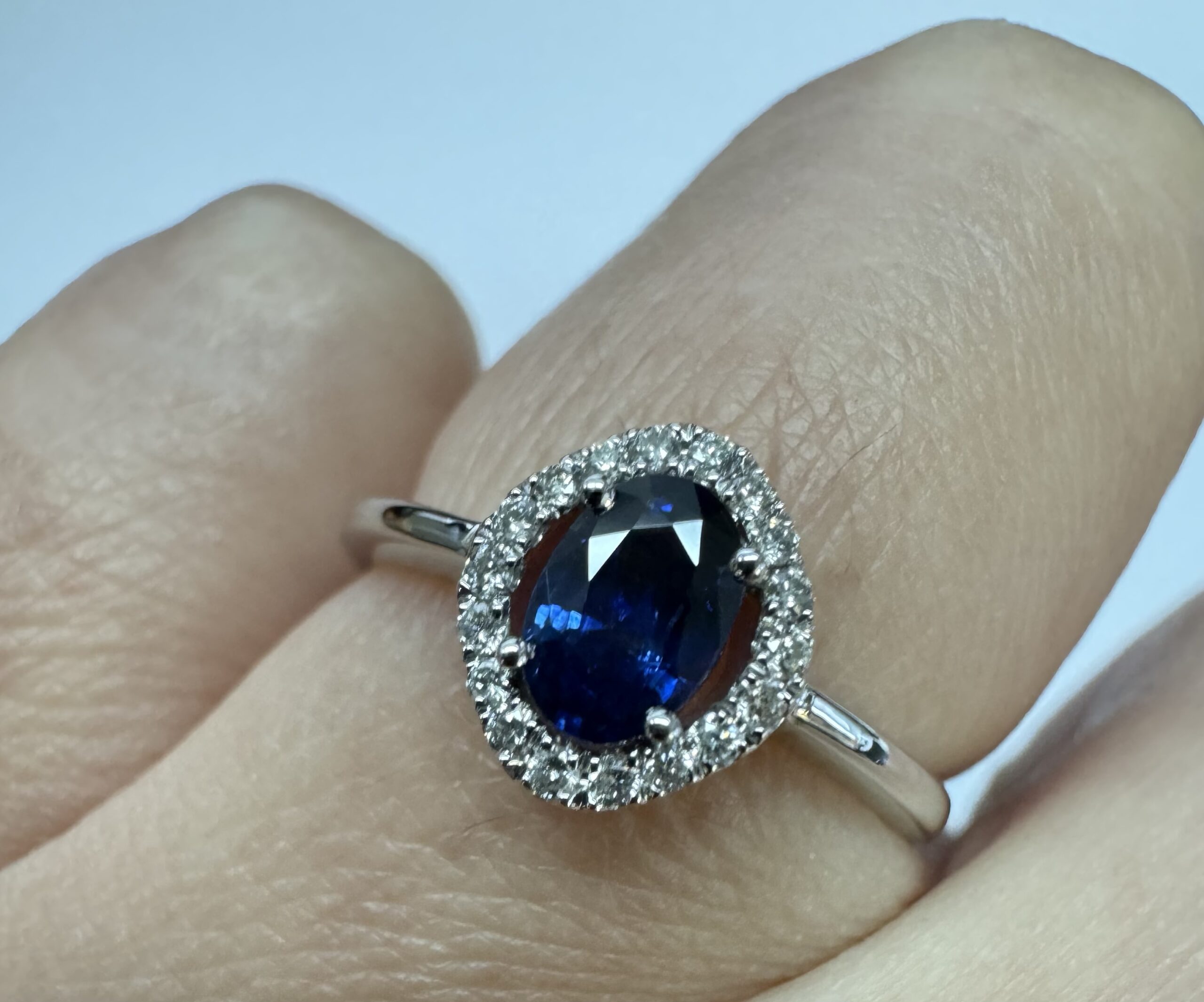 18k White Gold Genuine .63 Cttw Sapphire & Diamond Halo Ring - Image 23