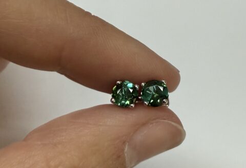 14k White Gold Genuine .87 Cttw Green Tourmaline Stud Earrings