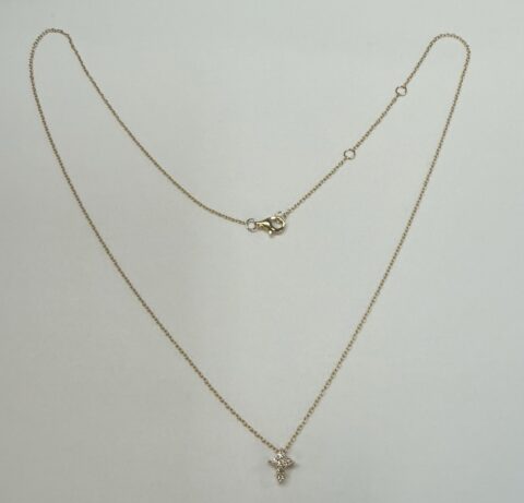 14k Yellow Gold Tiny Genuine .11 Cttw Diamond Cross Pendant