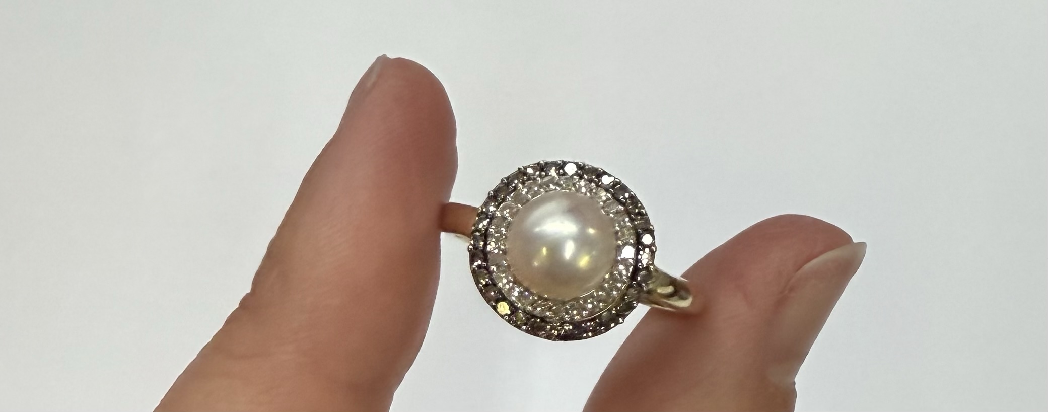 14k Yellow Gold 7 MM Cultured Pearl & Diamond Cluster Ring - Image 4