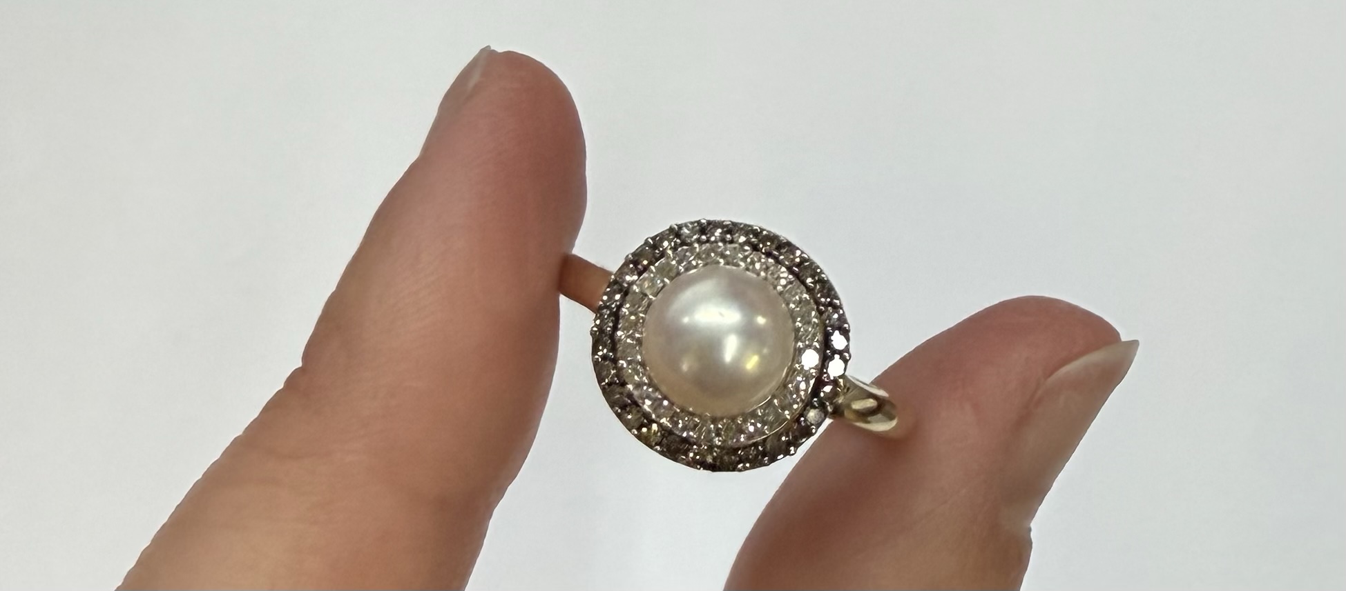 14k Yellow Gold 7 MM Cultured Pearl & Diamond Cluster Ring - Image 5